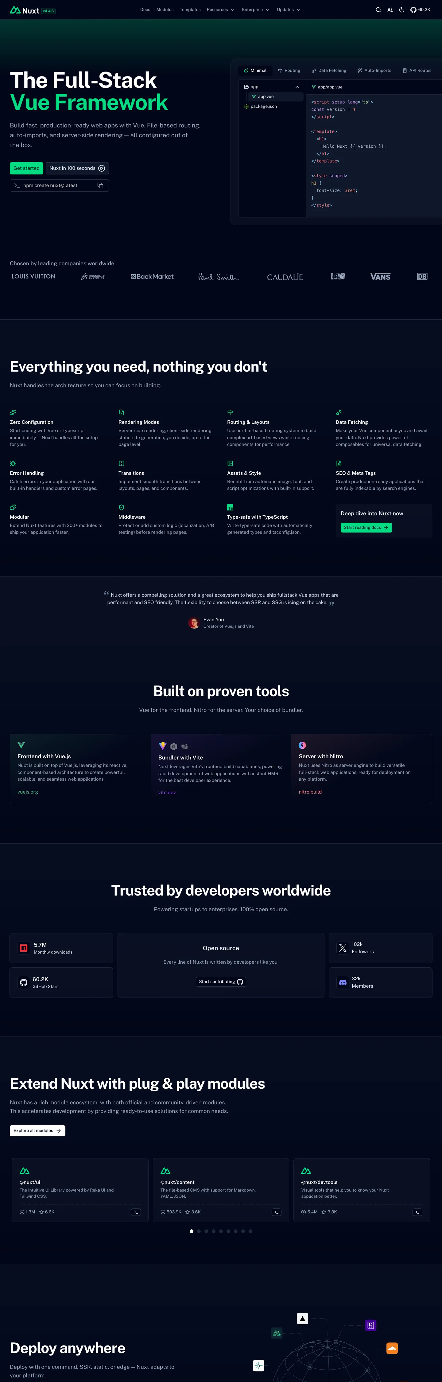 Screenshot of Nuxt's website at nuxt.com