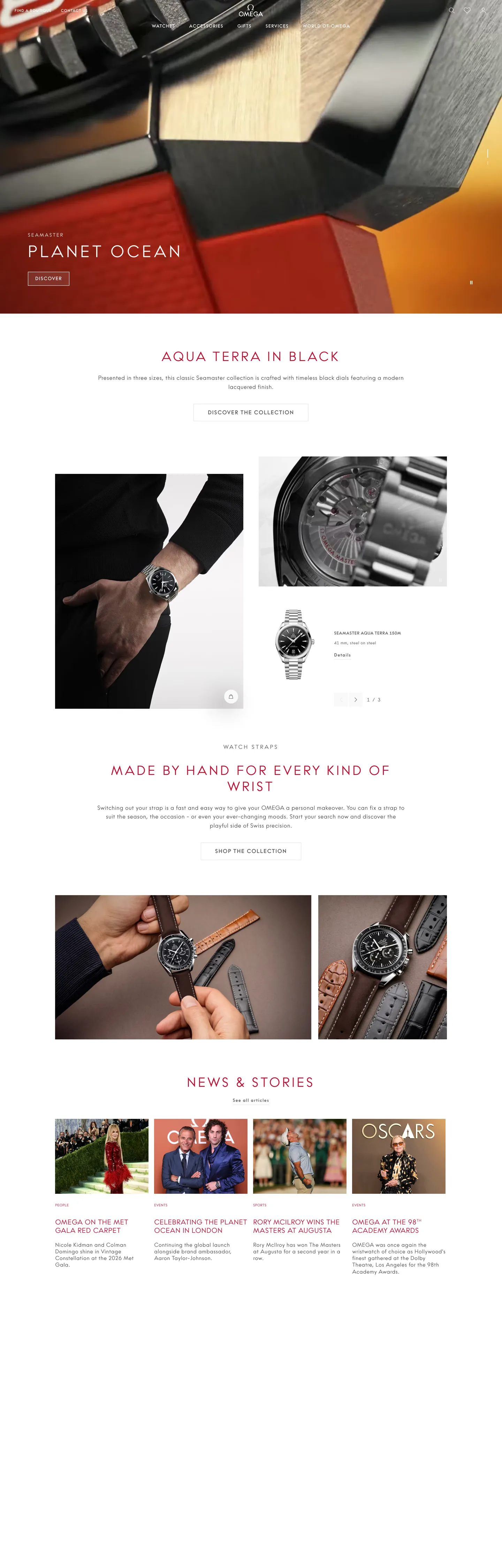 Screenshot of Omega's website at omegawatches.com