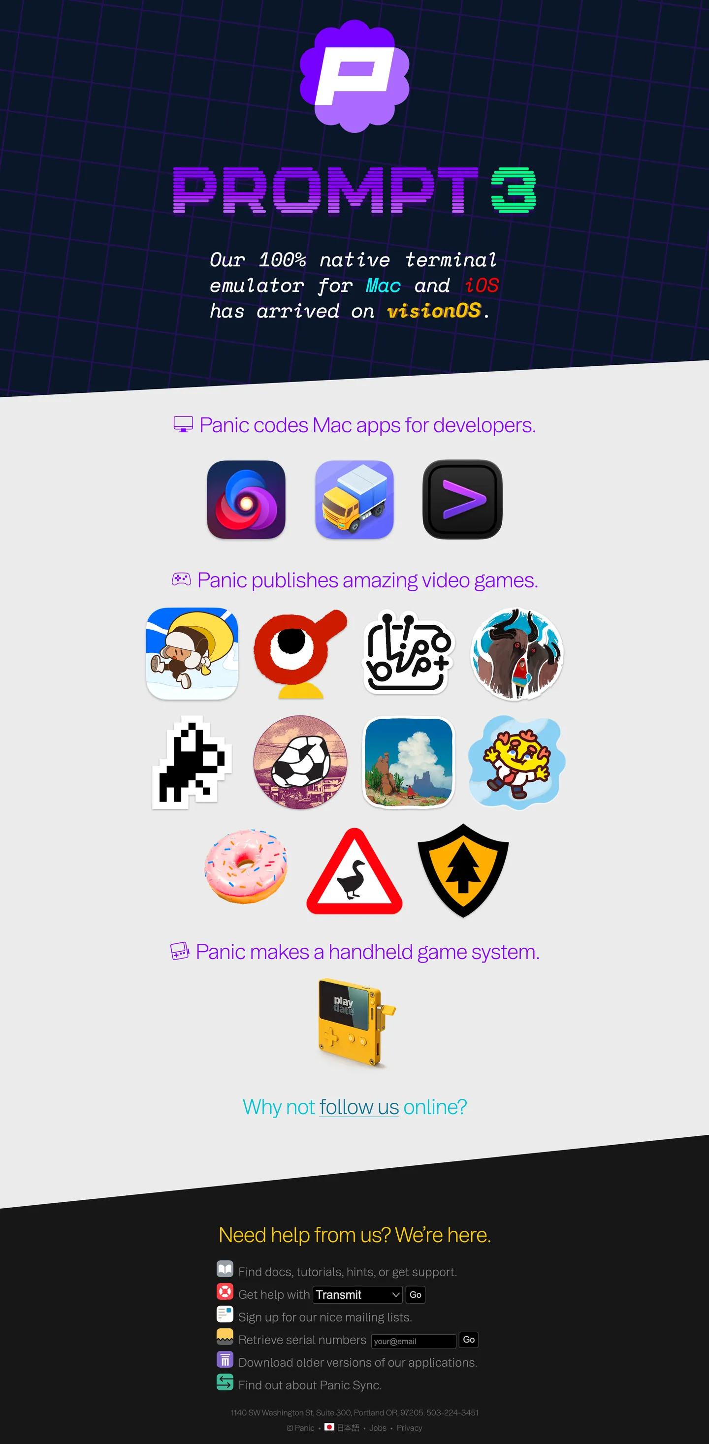 Screenshot of Panic's website at panic.com