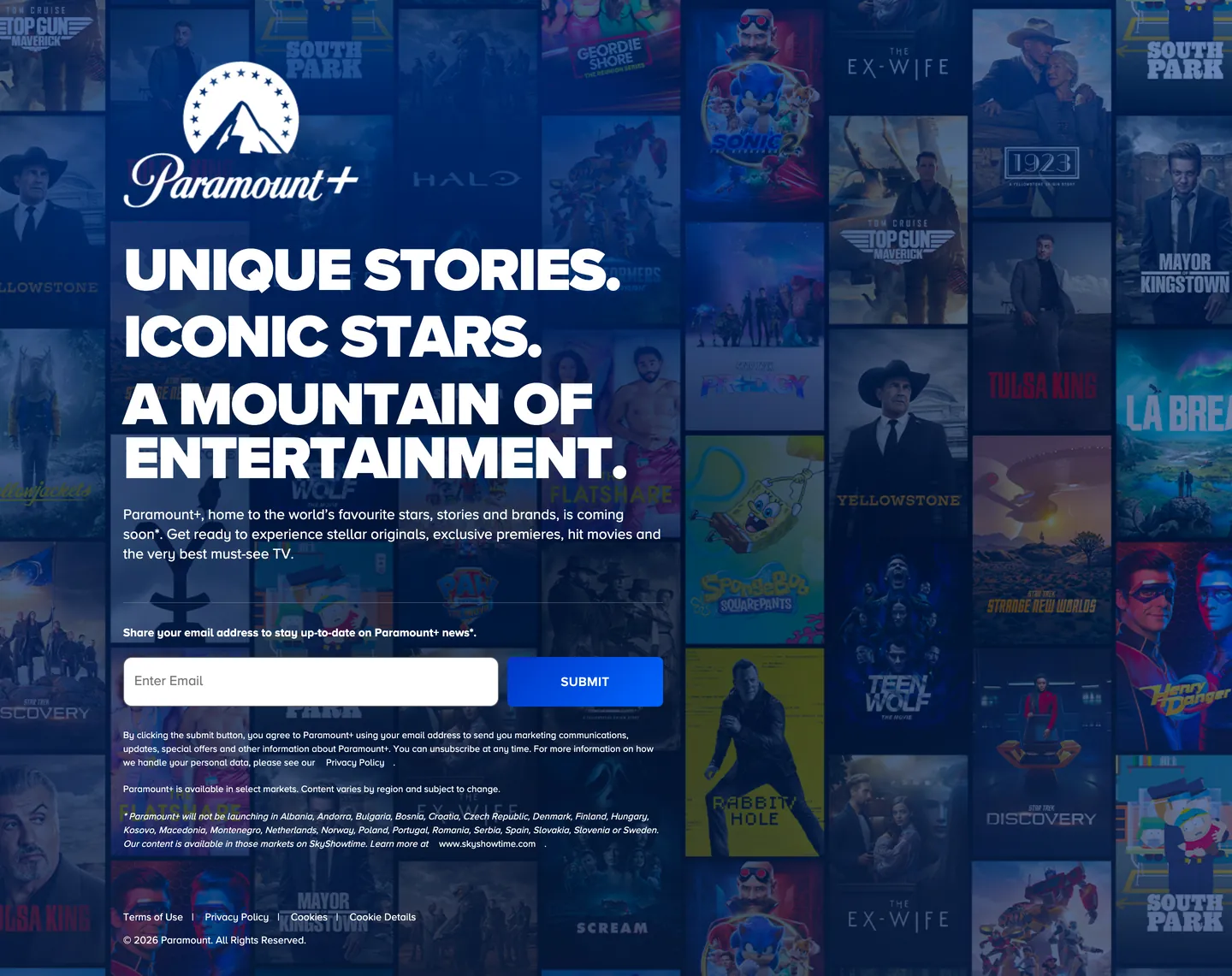 Screenshot of Paramount+'s website at paramountplus.com