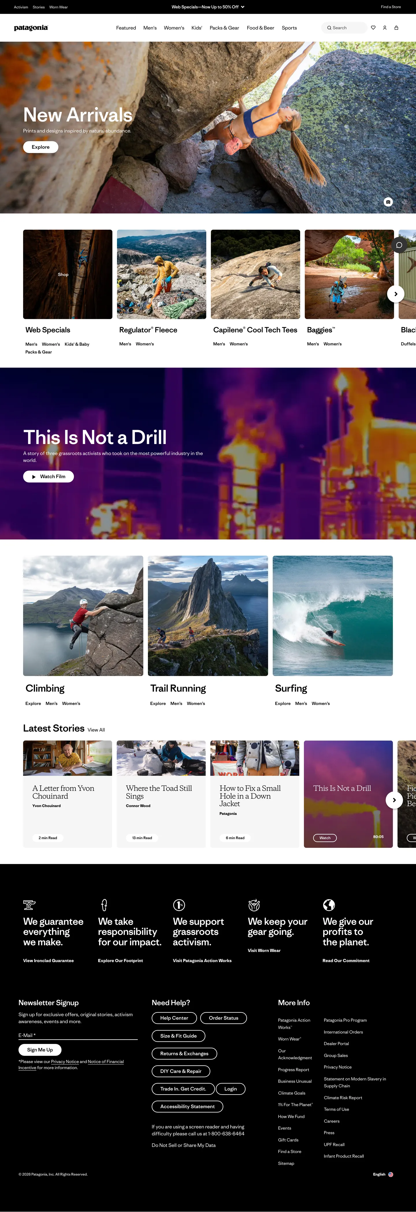 Screenshot of Patagonia's website at patagonia.com