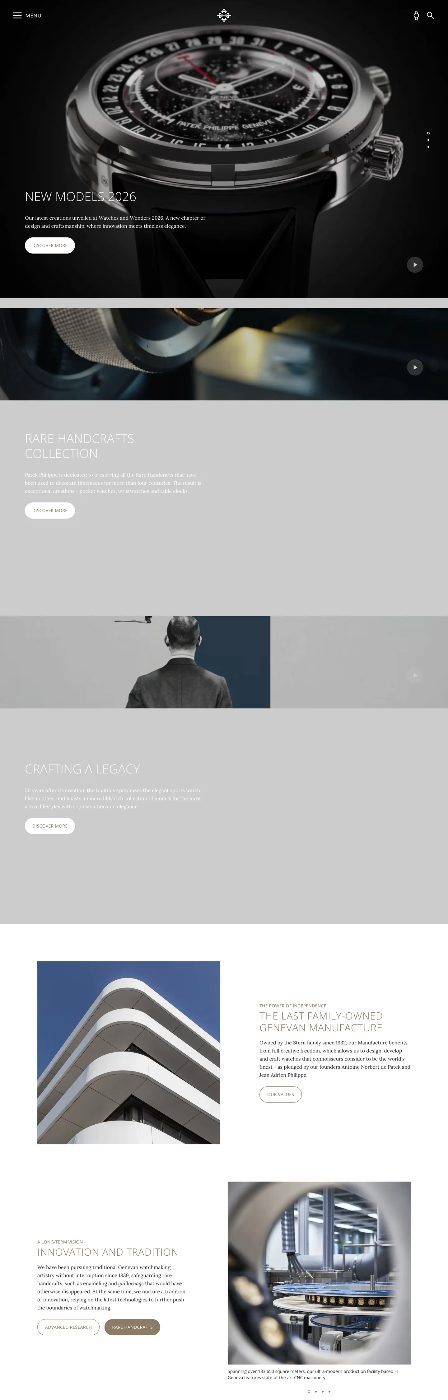 Screenshot of Patek Philippe's website at patek.com