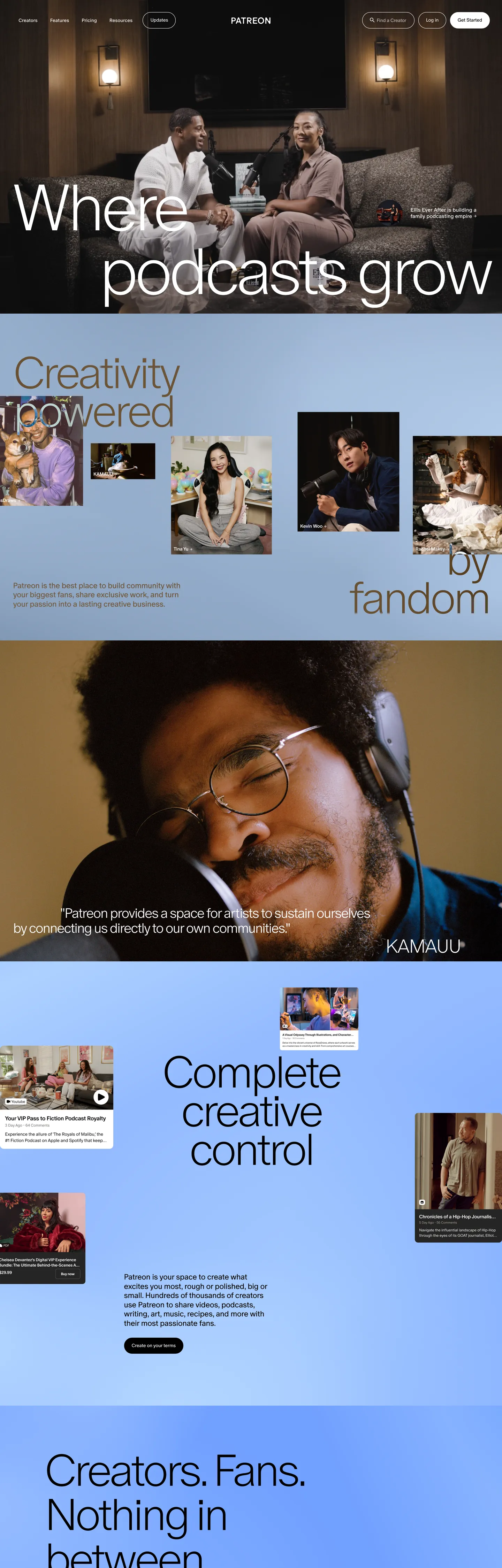 Screenshot of Patreon's website at patreon.com