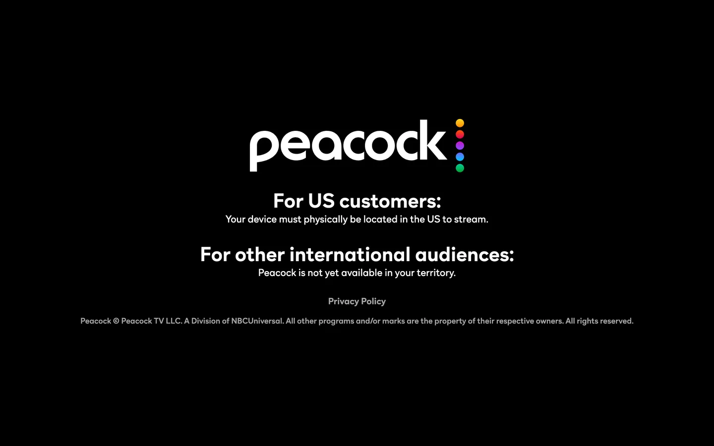 Screenshot of Peacock's website at peacocktv.com