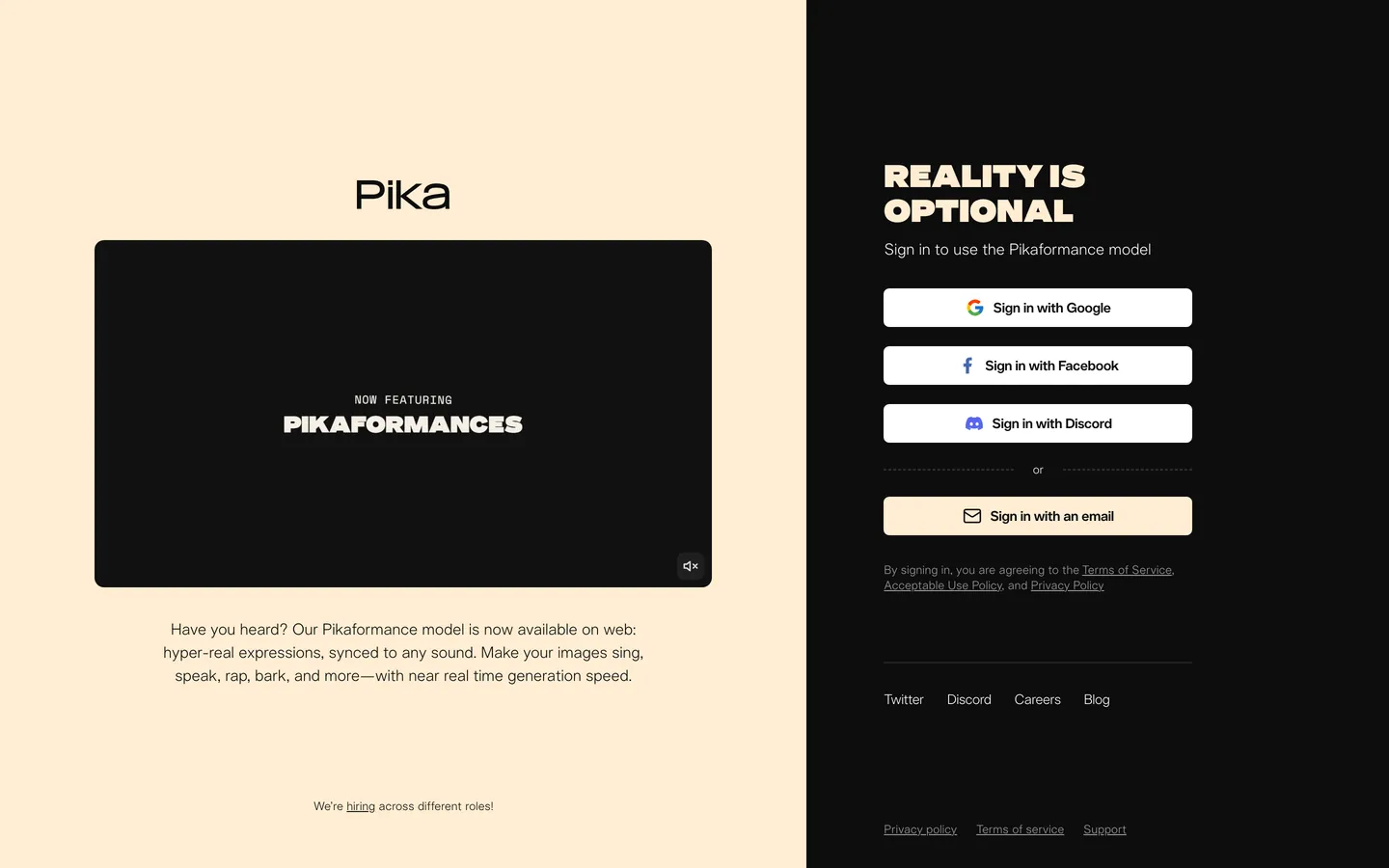 Screenshot of Pika's website at pika.art