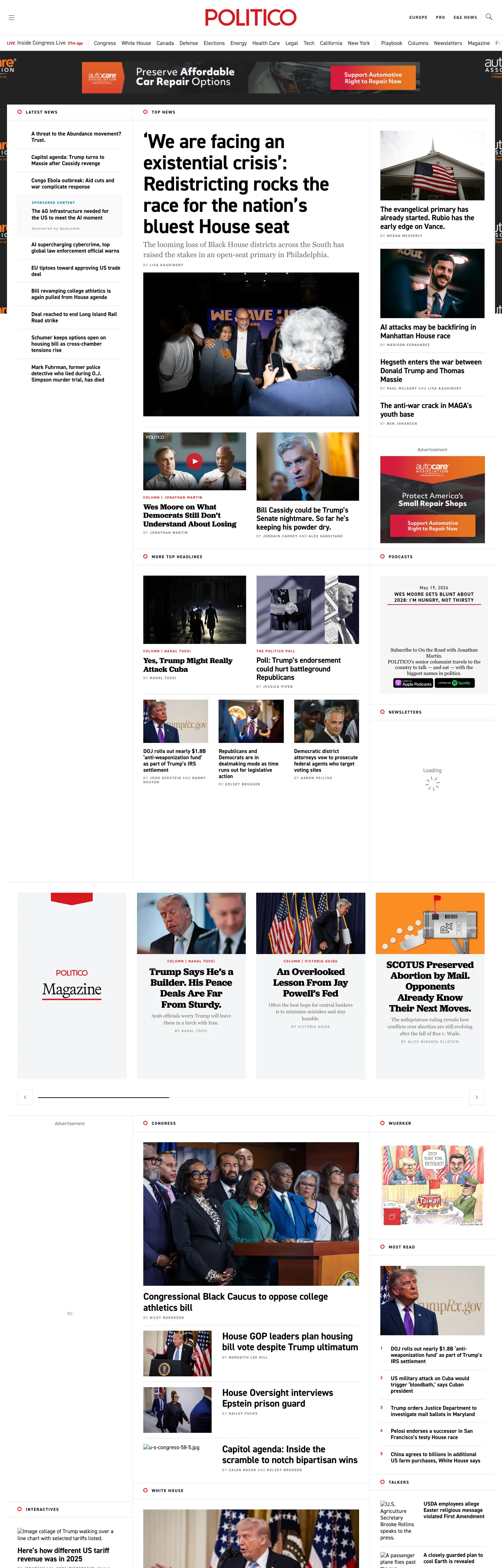 Screenshot of POLITICO's website at politico.com