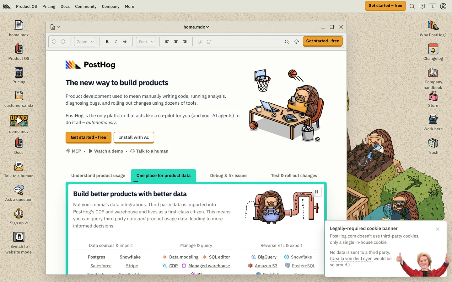Screenshot of PostHog's website at posthog.com