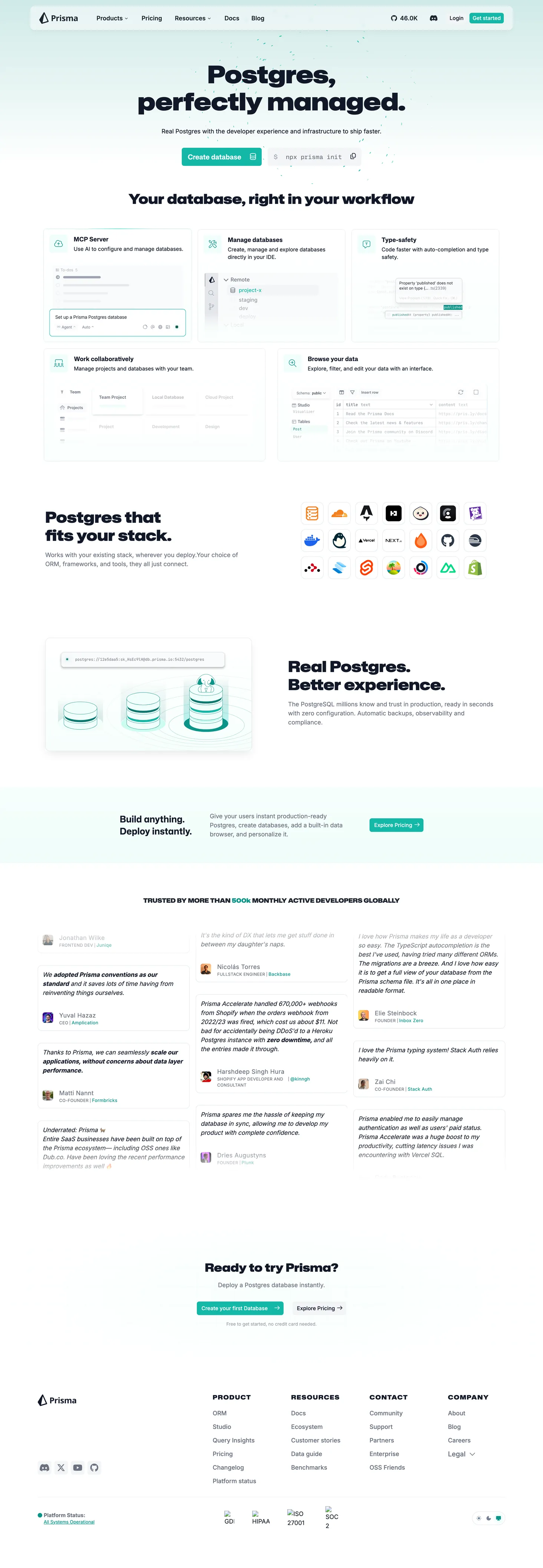 Screenshot of Prisma's website at prisma.io