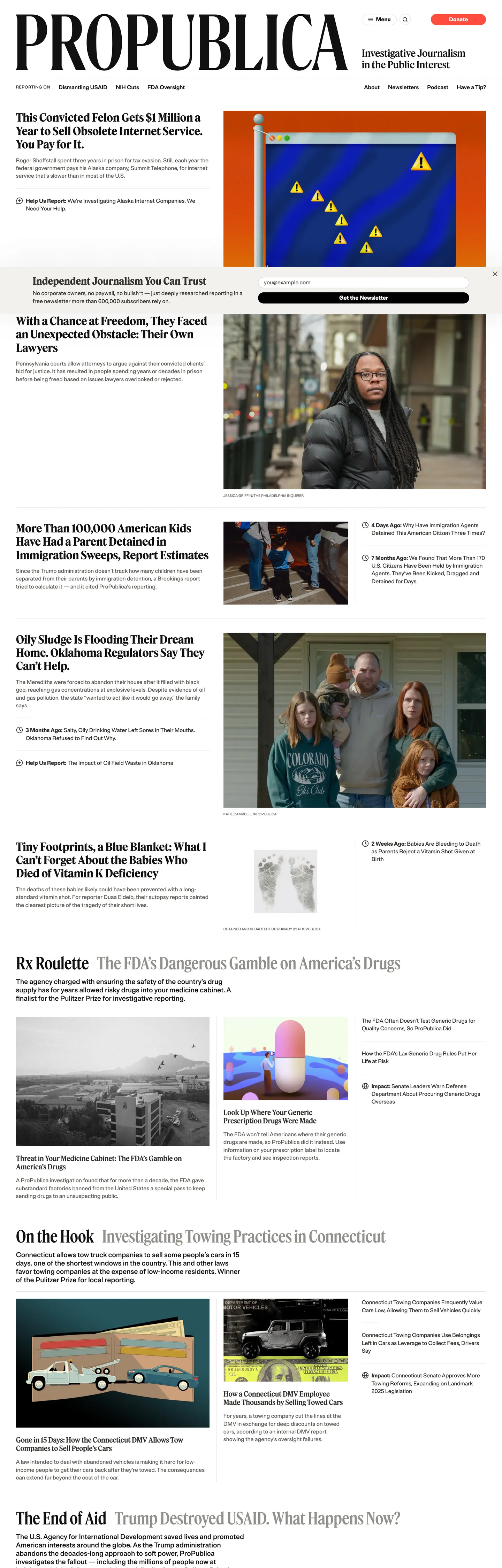 Screenshot of ProPublica's website at propublica.org
