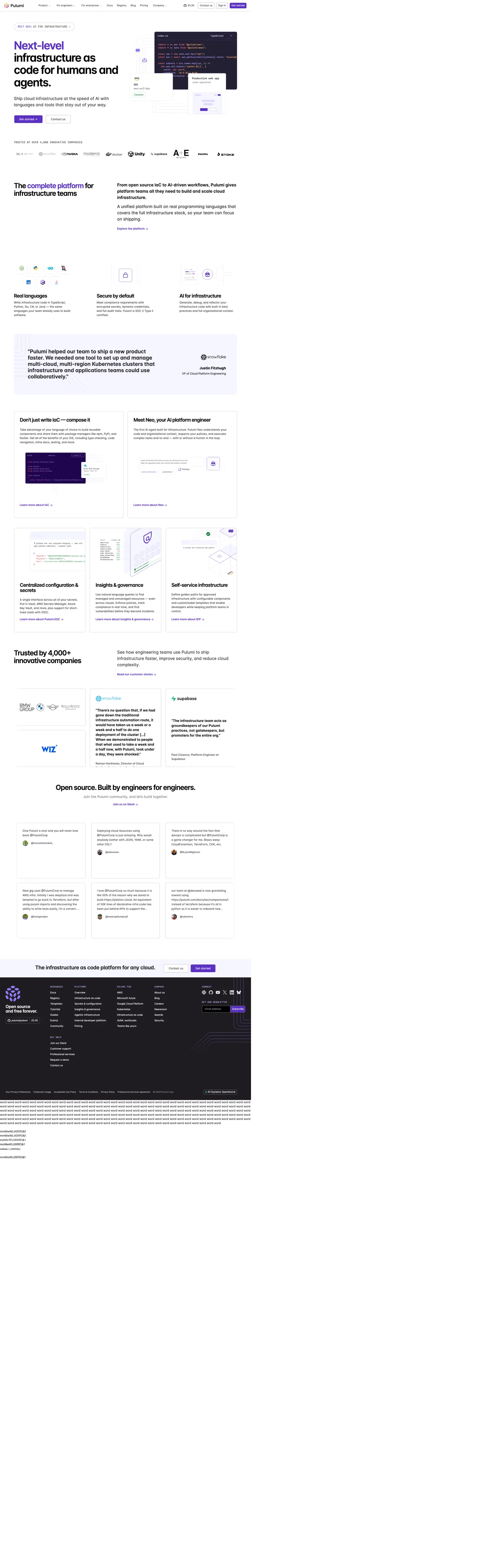 Screenshot of Pulumi's website at pulumi.com