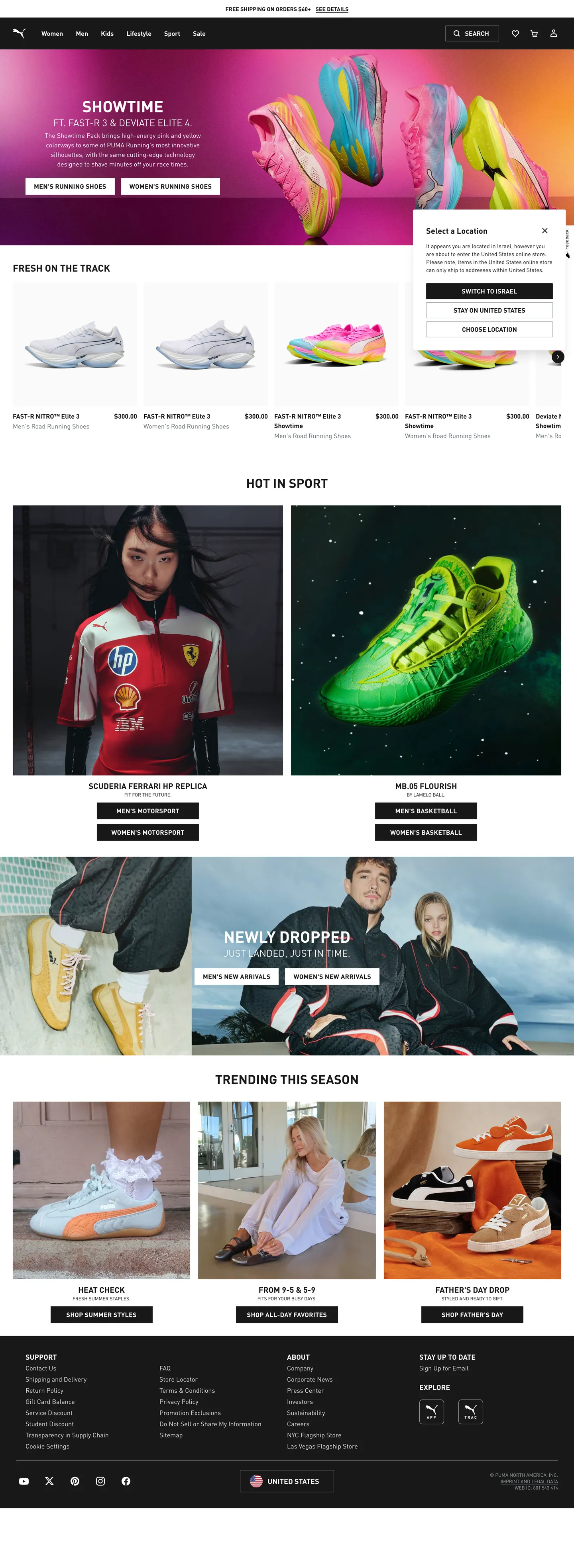 Screenshot of PUMA's website at us.puma.com