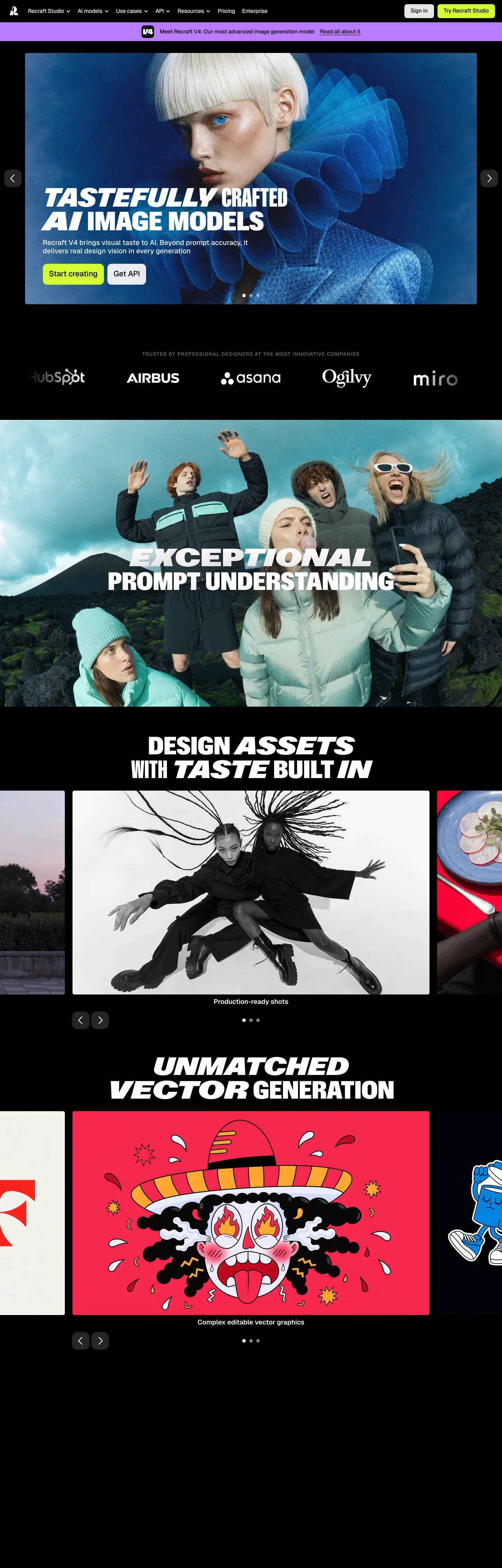 Screenshot of Recraft's website at recraft.ai
