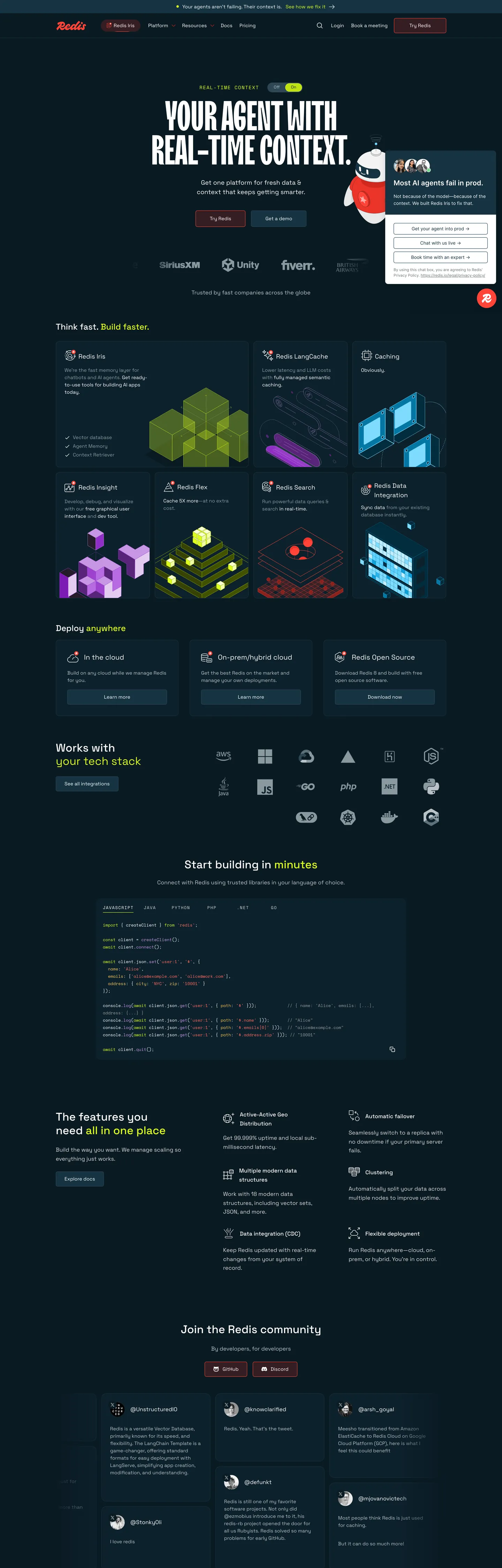 Screenshot of Redis's website at redis.io