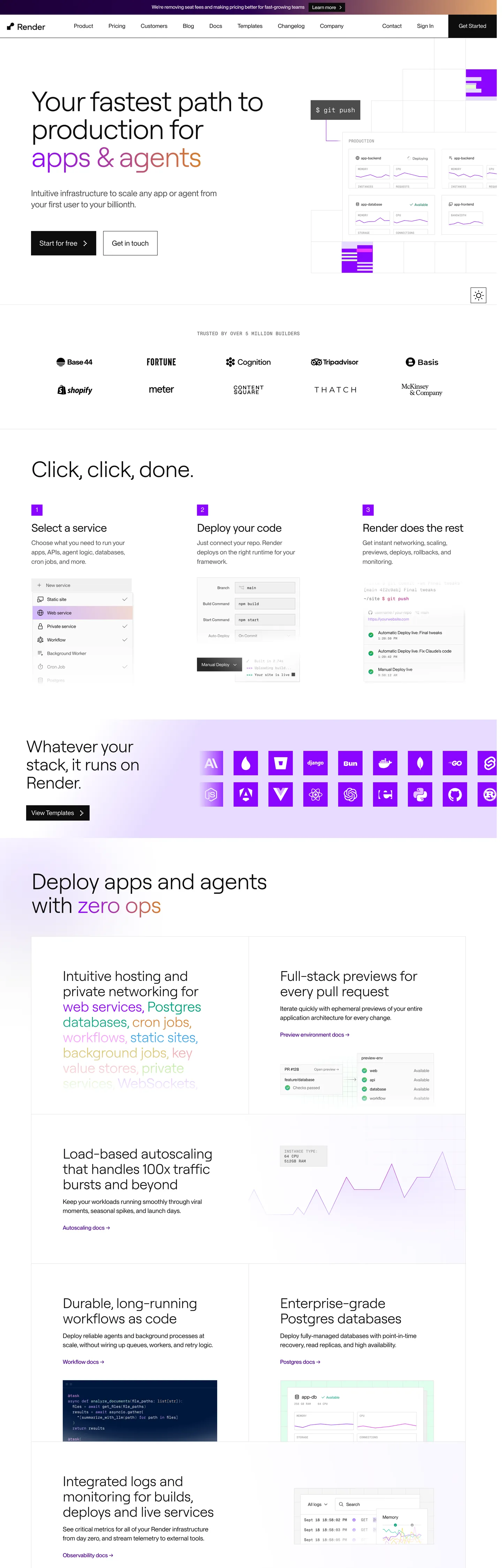 Screenshot of Render's website at render.com