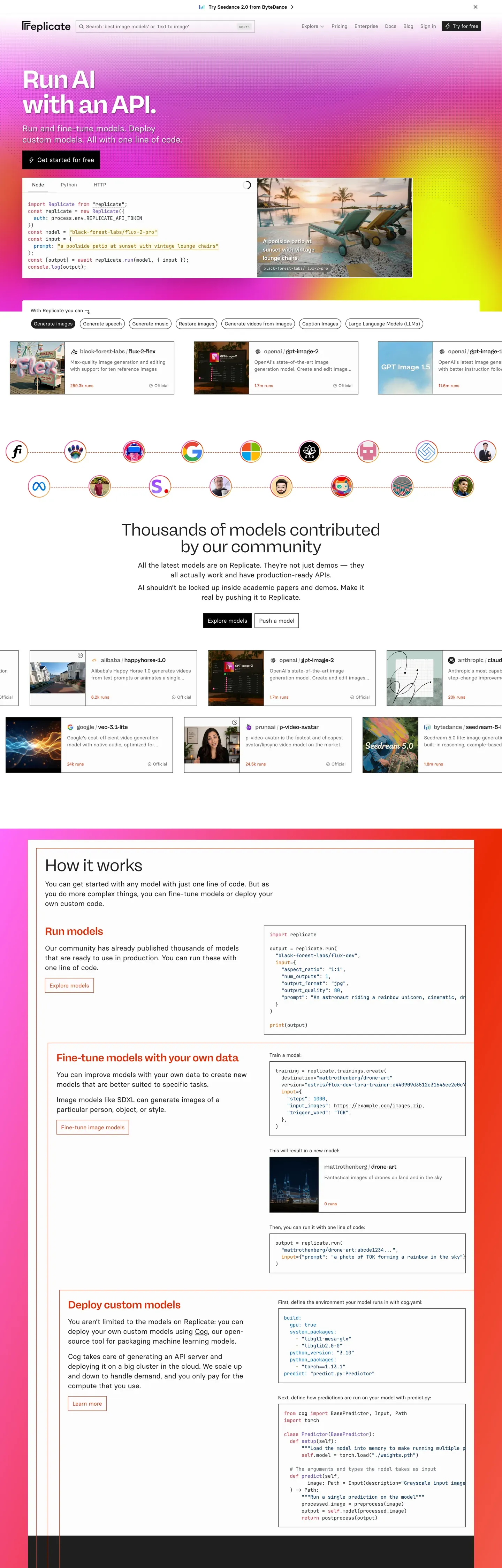 Screenshot of Replicate's website at replicate.com