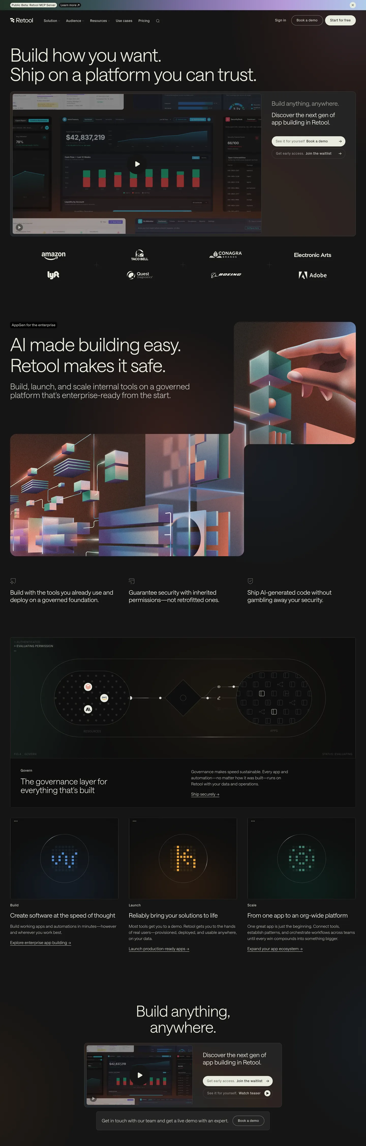 Screenshot of Retool's website at retool.com