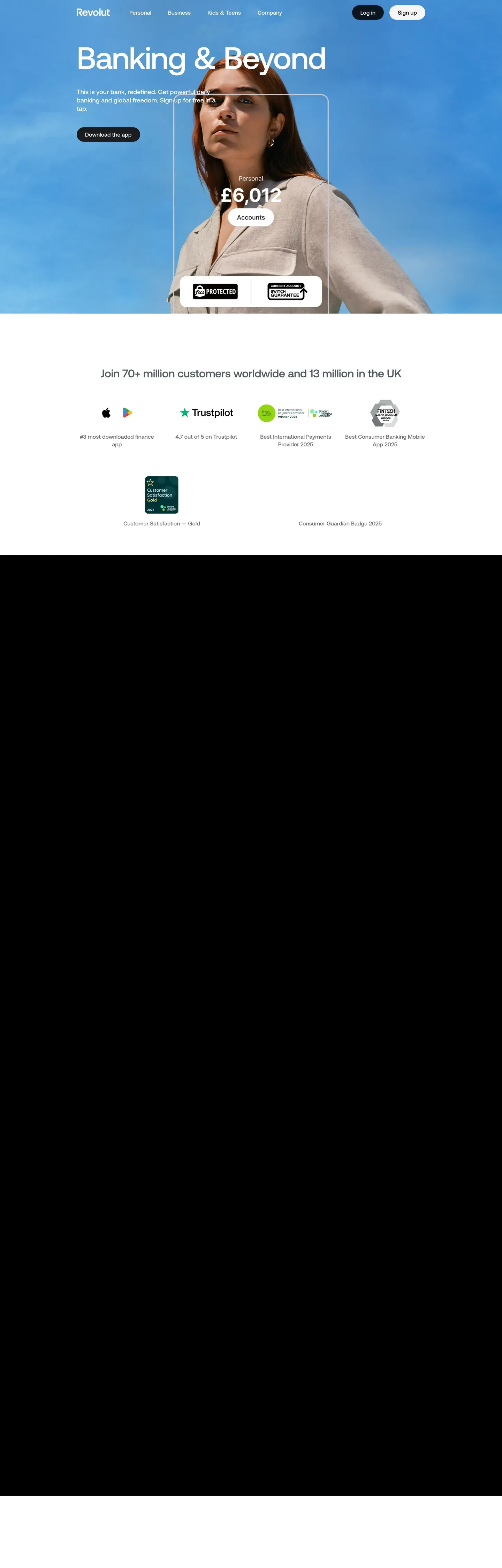 Screenshot of Revolut's website at revolut.com