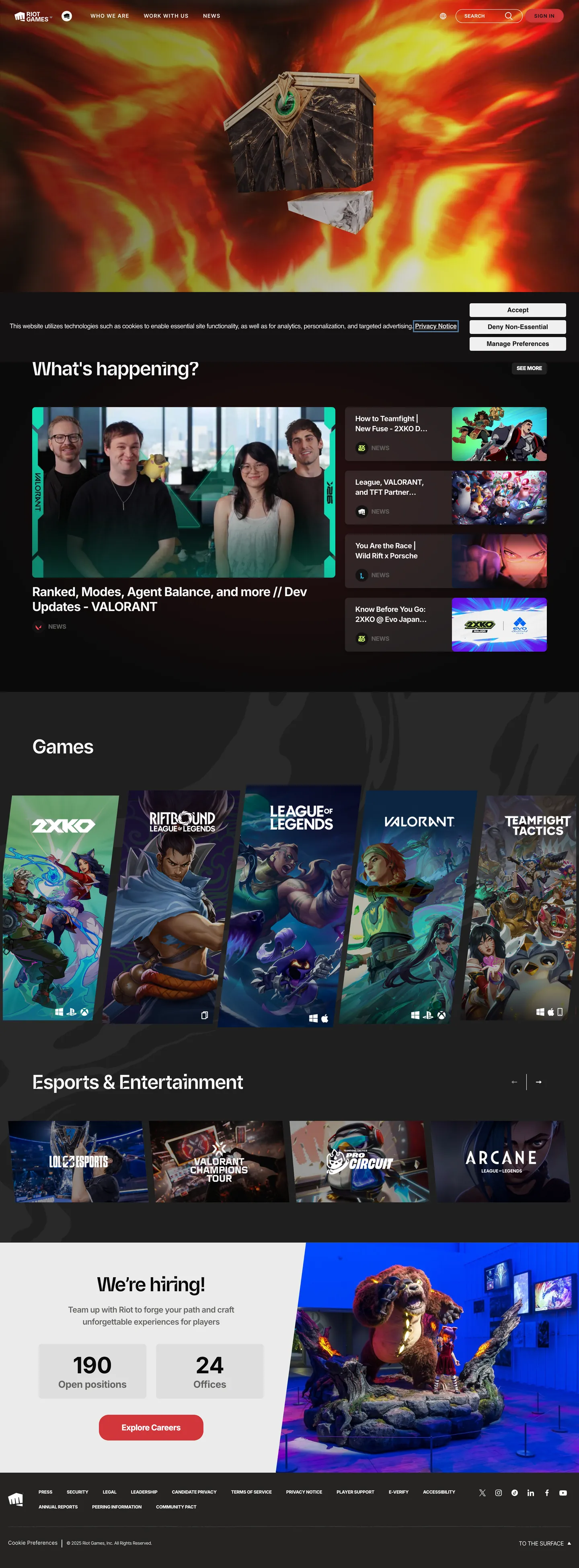 Screenshot of Riot Games's website at riotgames.com