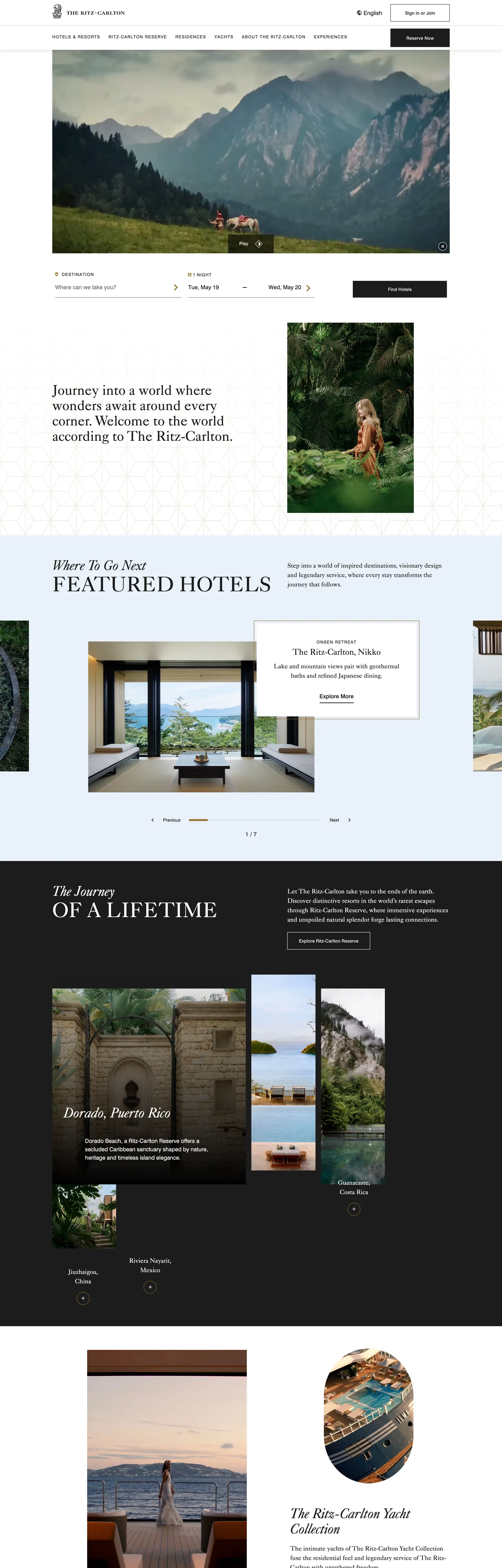 Screenshot of The Ritz-Carlton's website at ritzcarlton.com