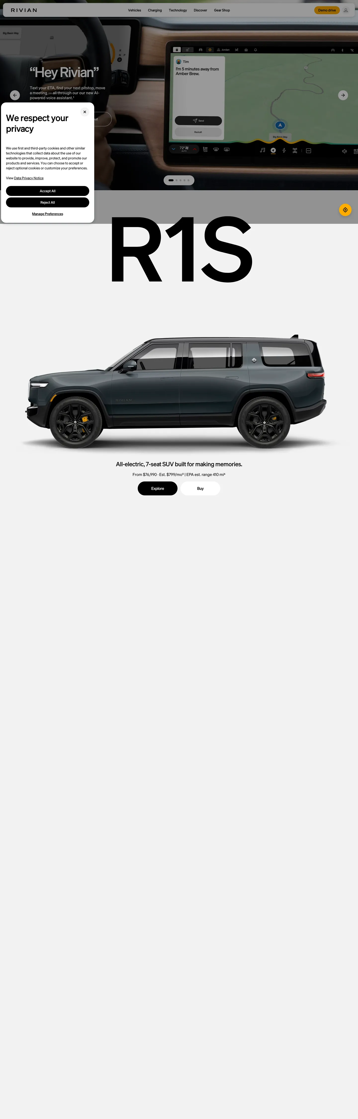 Screenshot of Rivian's website at rivian.com