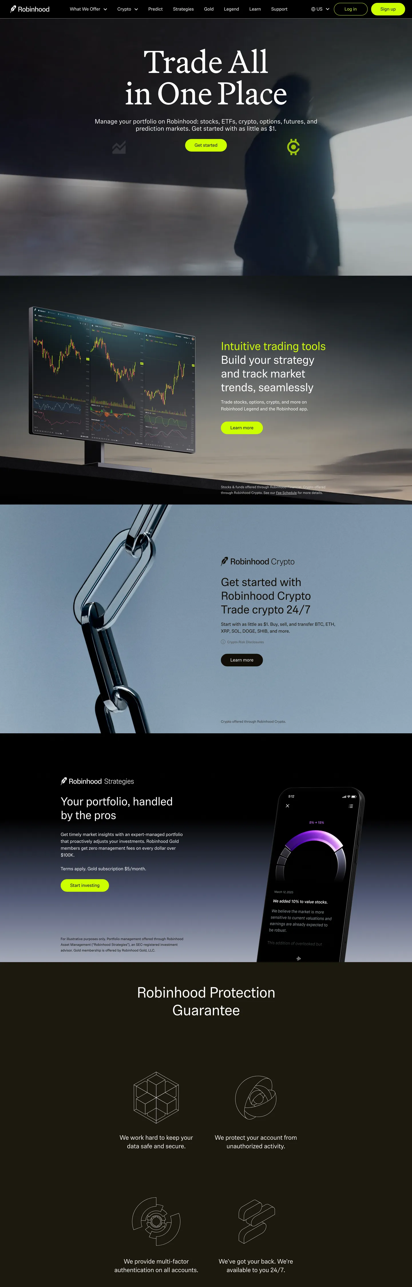 Screenshot of Robinhood's website at robinhood.com