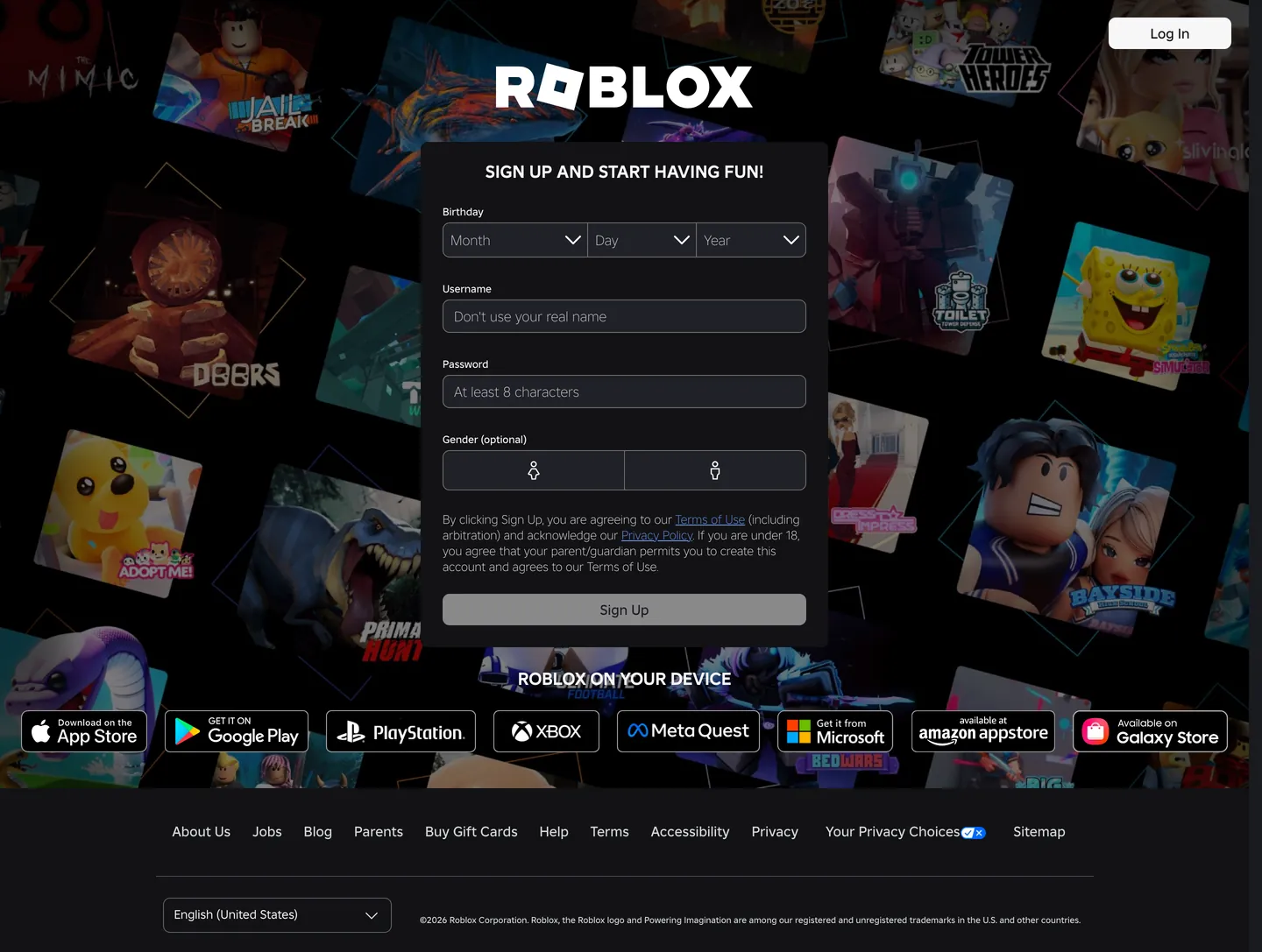 Screenshot of Roblox's website at roblox.com