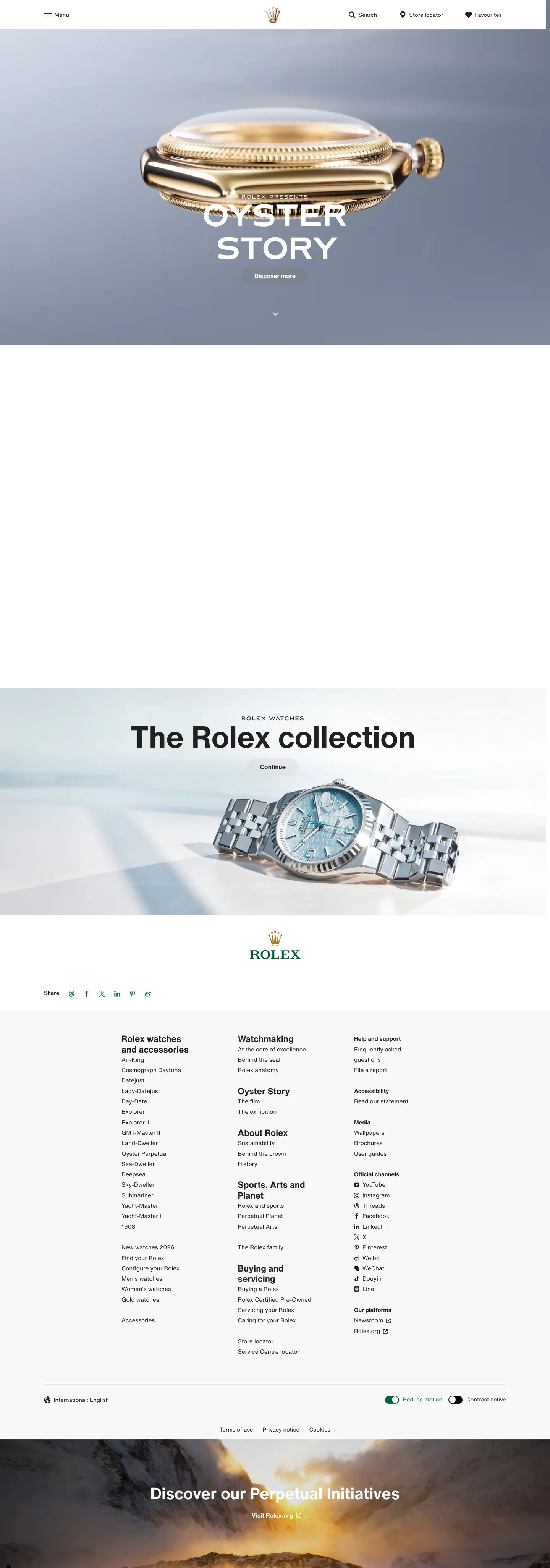 Screenshot of Rolex's website at rolex.com