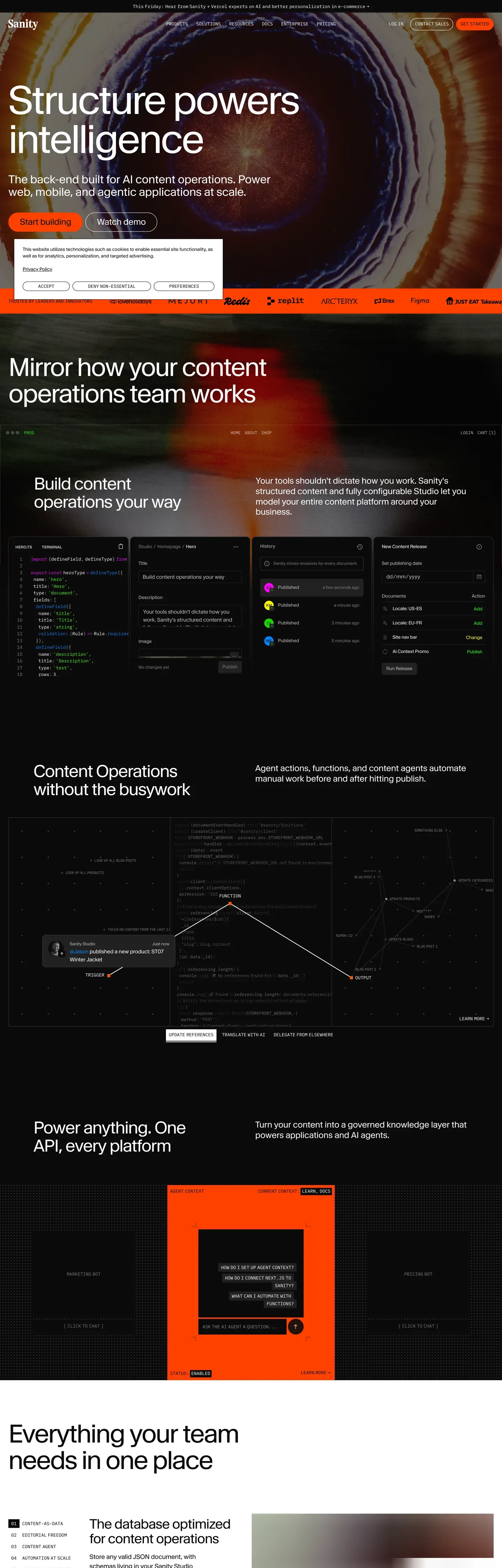 Screenshot of Sanity's website at sanity.io