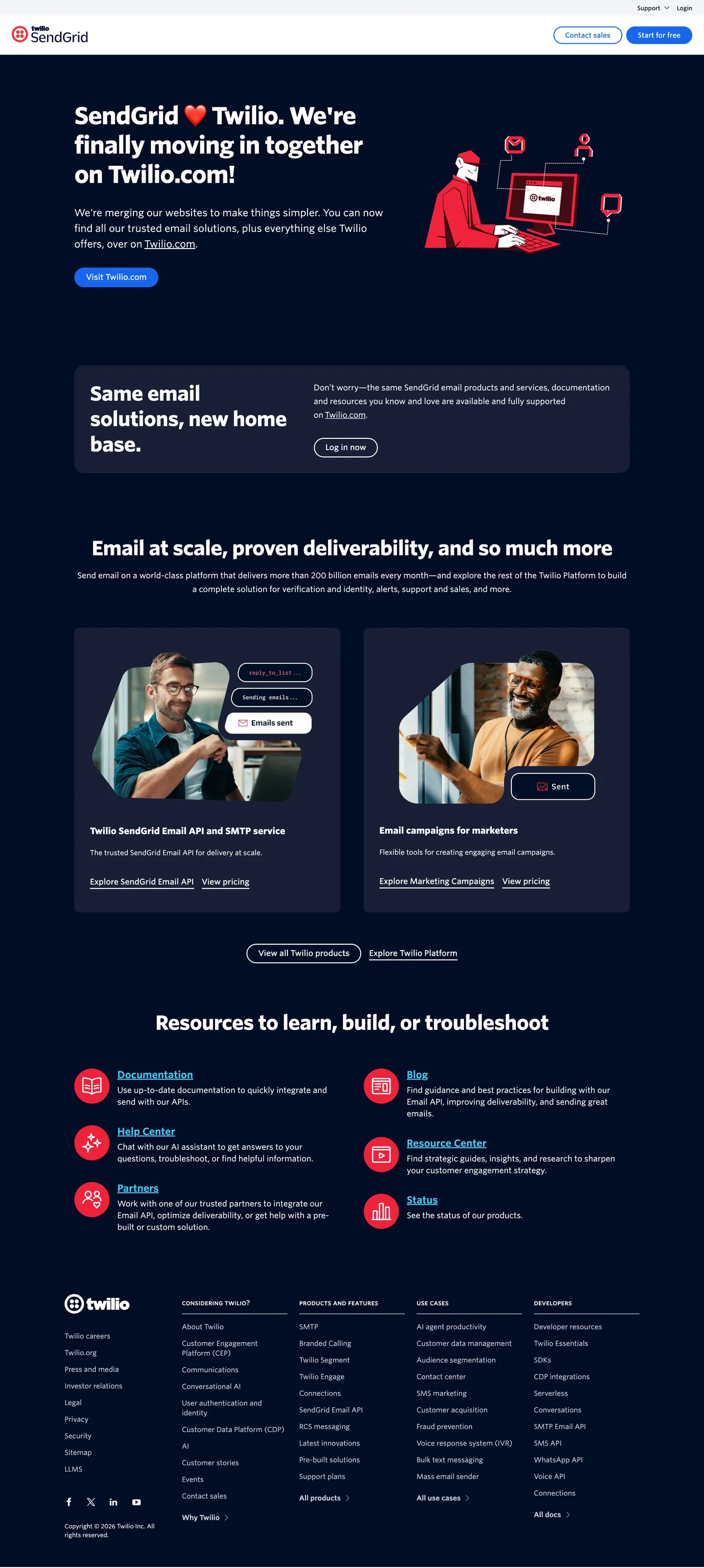 Screenshot of SendGrid's website at sendgrid.com