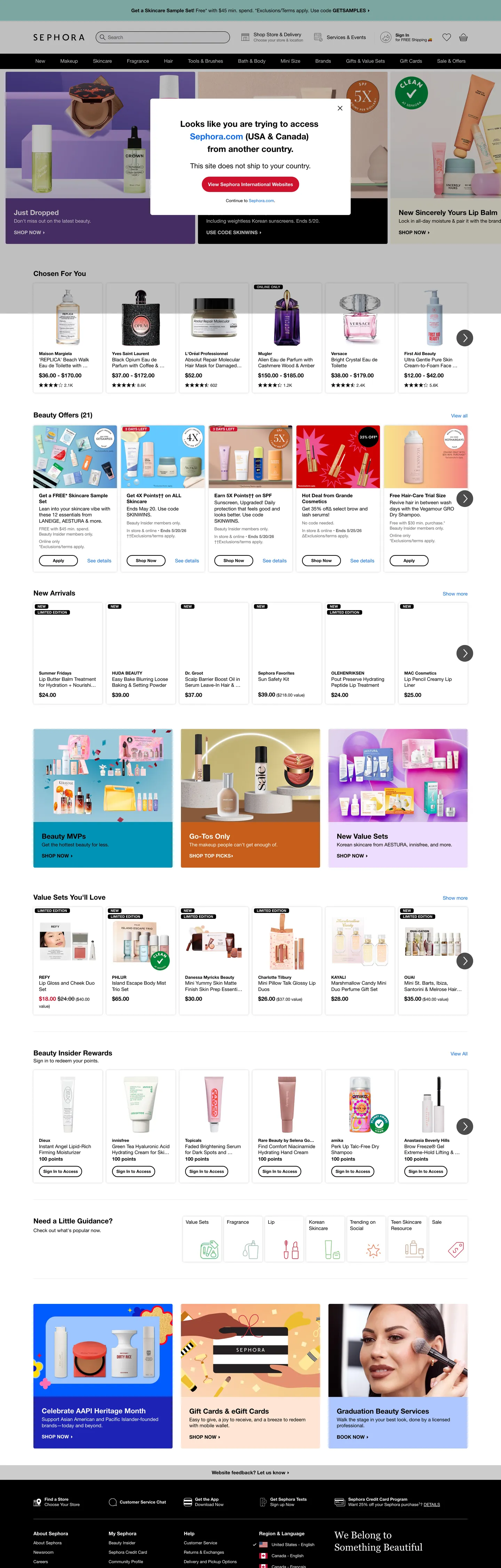 Screenshot of Sephora's website at sephora.com