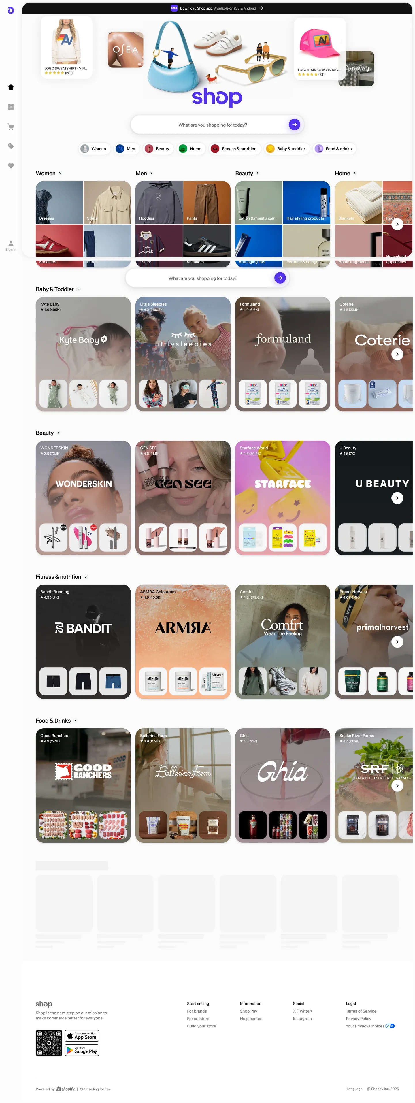 Screenshot of Shop's website at shop.app
