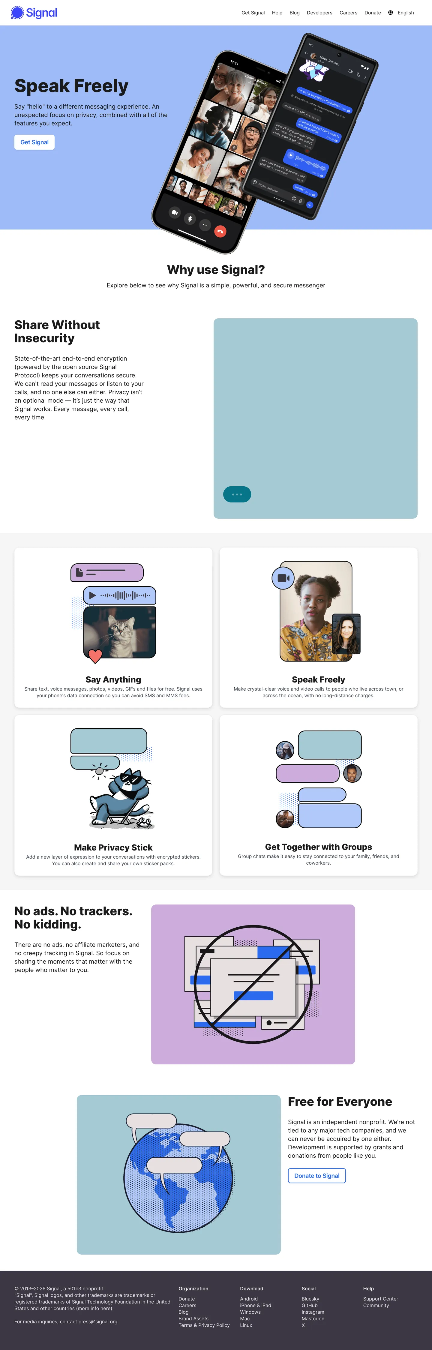 Screenshot of Signal's website at signal.org