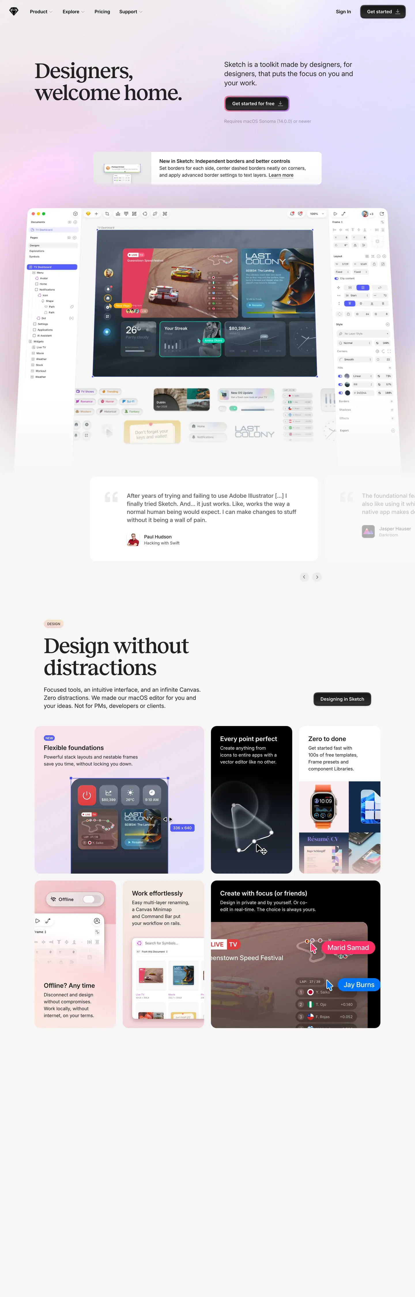 Screenshot of Sketch's website at sketch.com