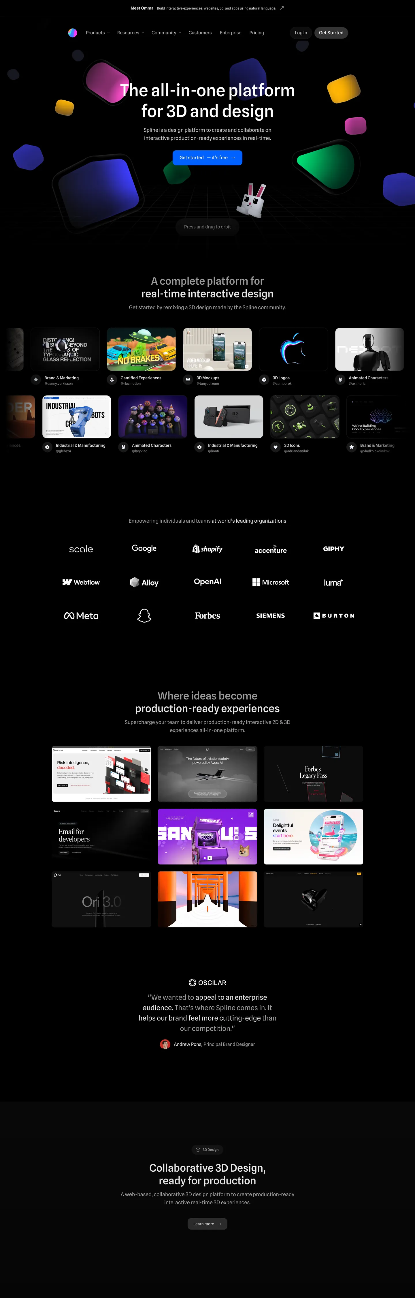 Screenshot of Spline's website at spline.design