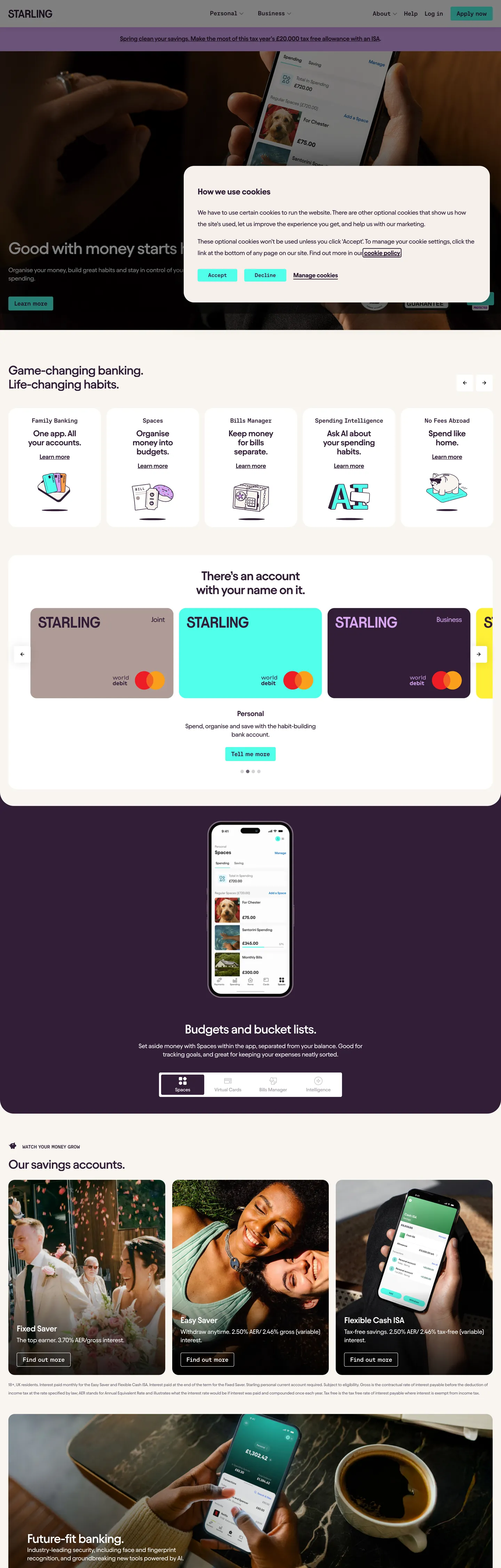 Screenshot of Starling Bank's website at starlingbank.com