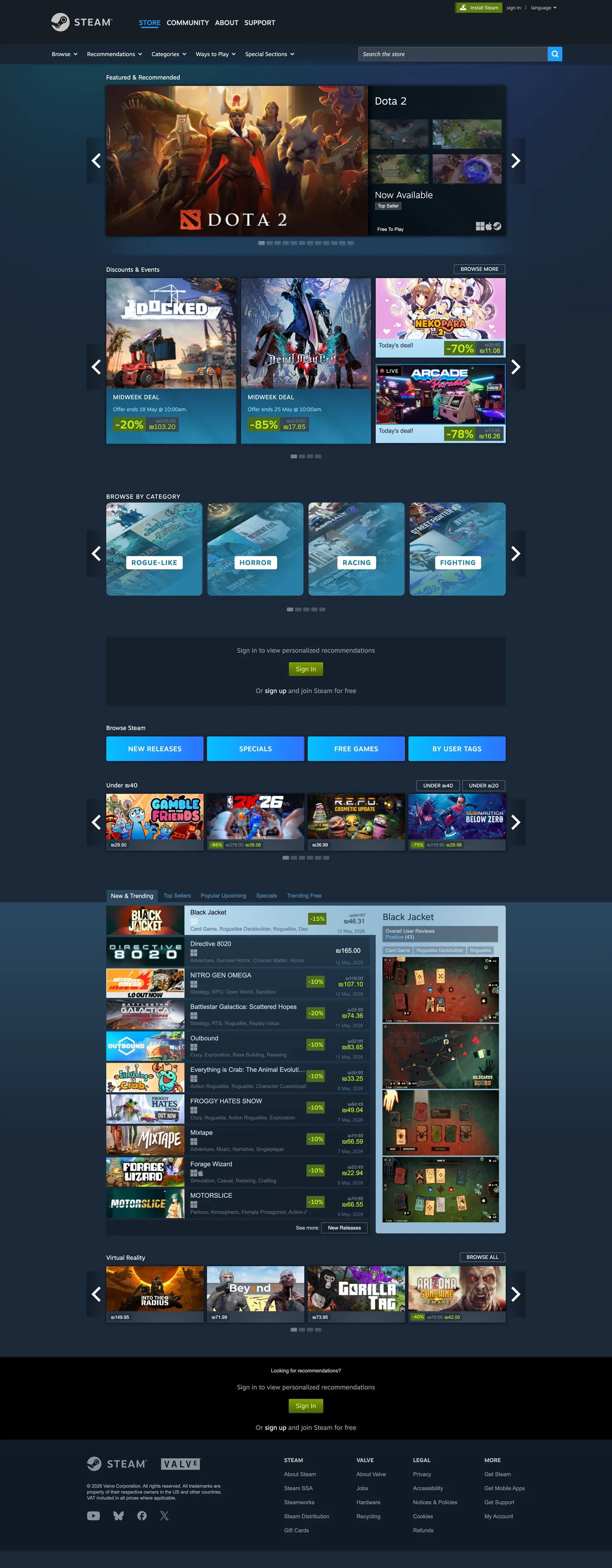 Screenshot of Steam's website at store.steampowered.com