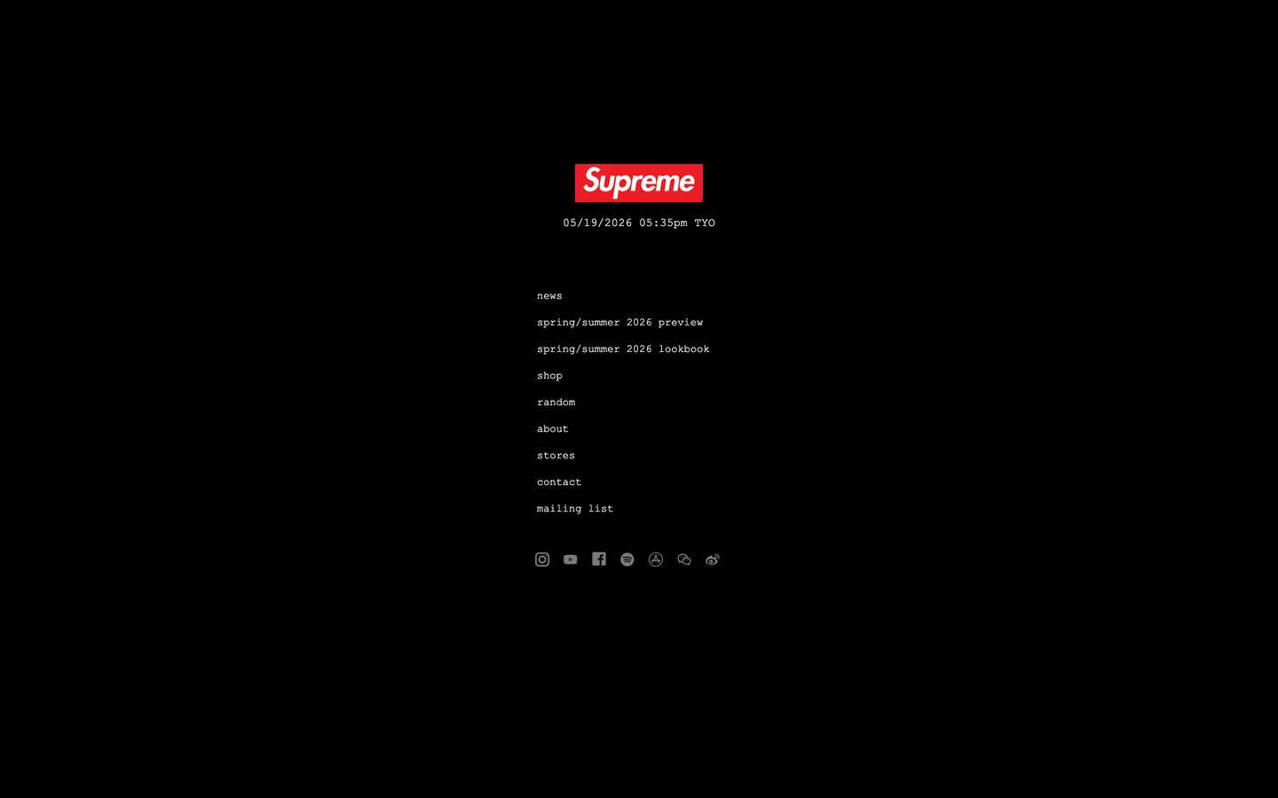Screenshot of Supreme's website at supreme.com