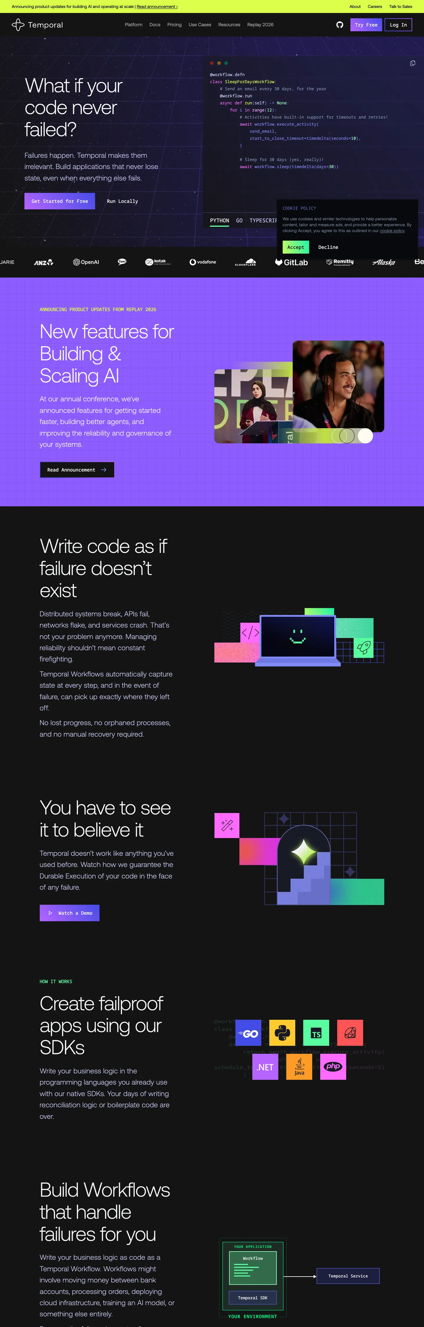 Screenshot of Temporal's website at temporal.io