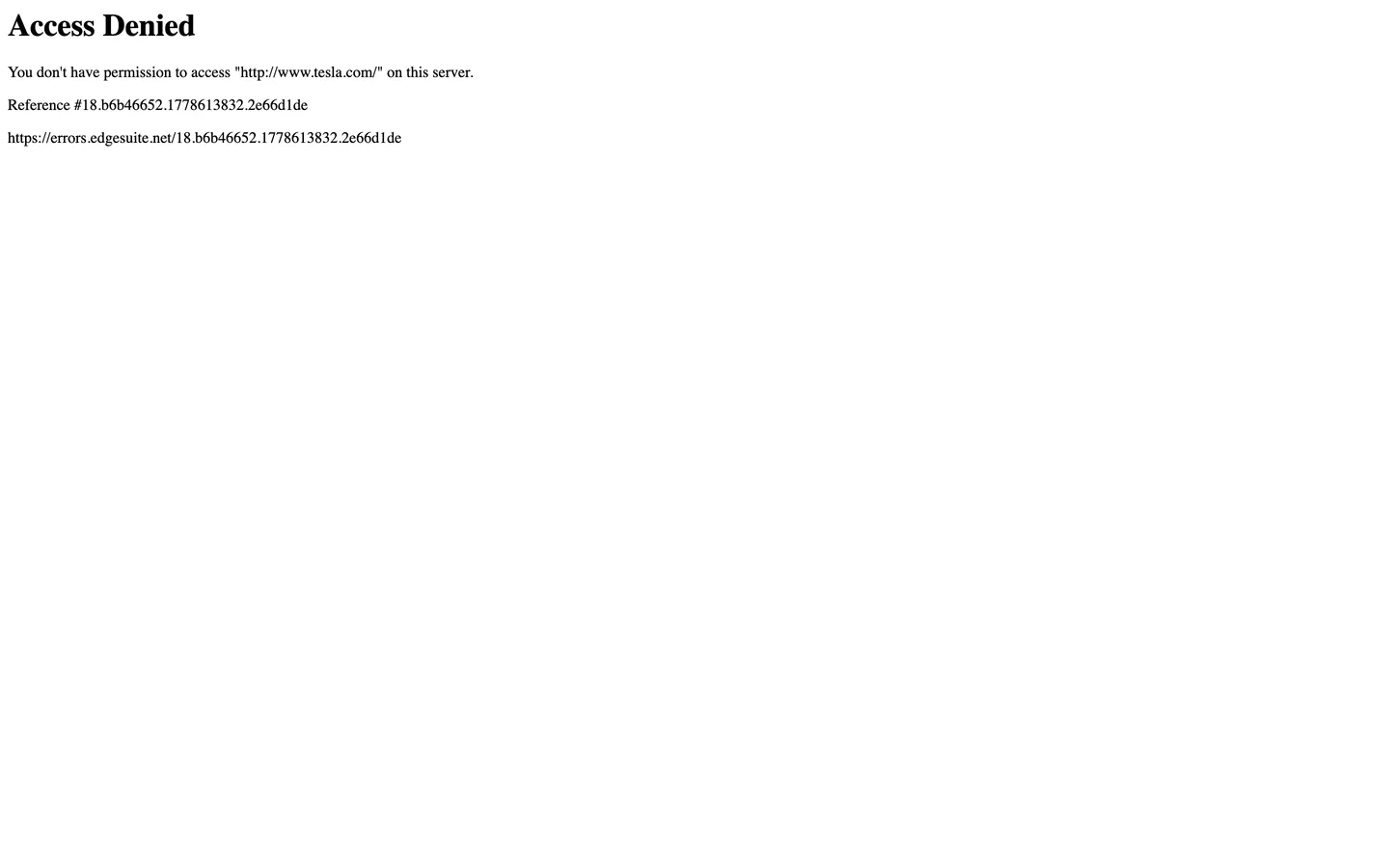 Screenshot of Tesla's website at tesla.com