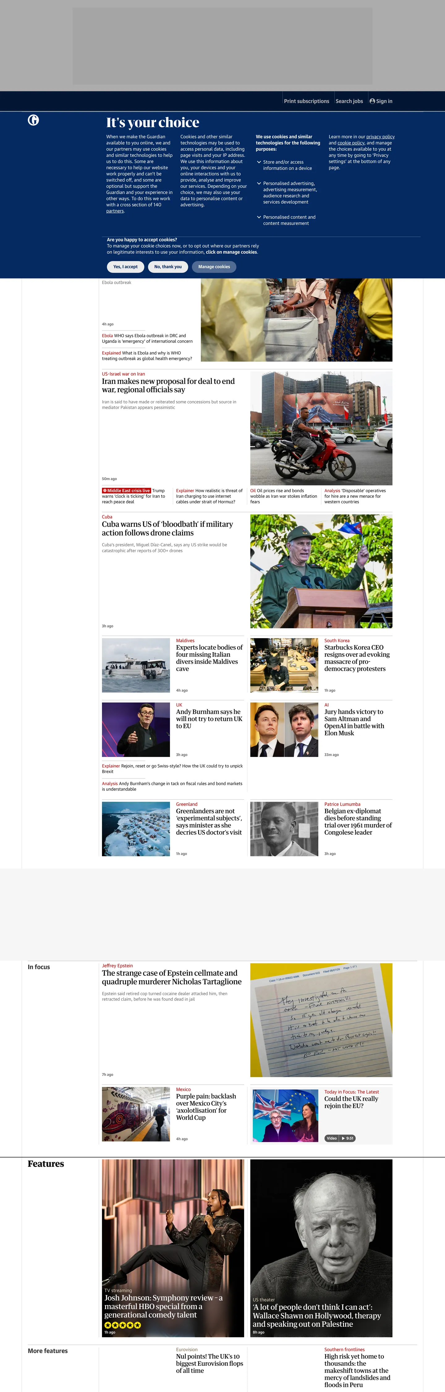 Screenshot of The Guardian's website at theguardian.com