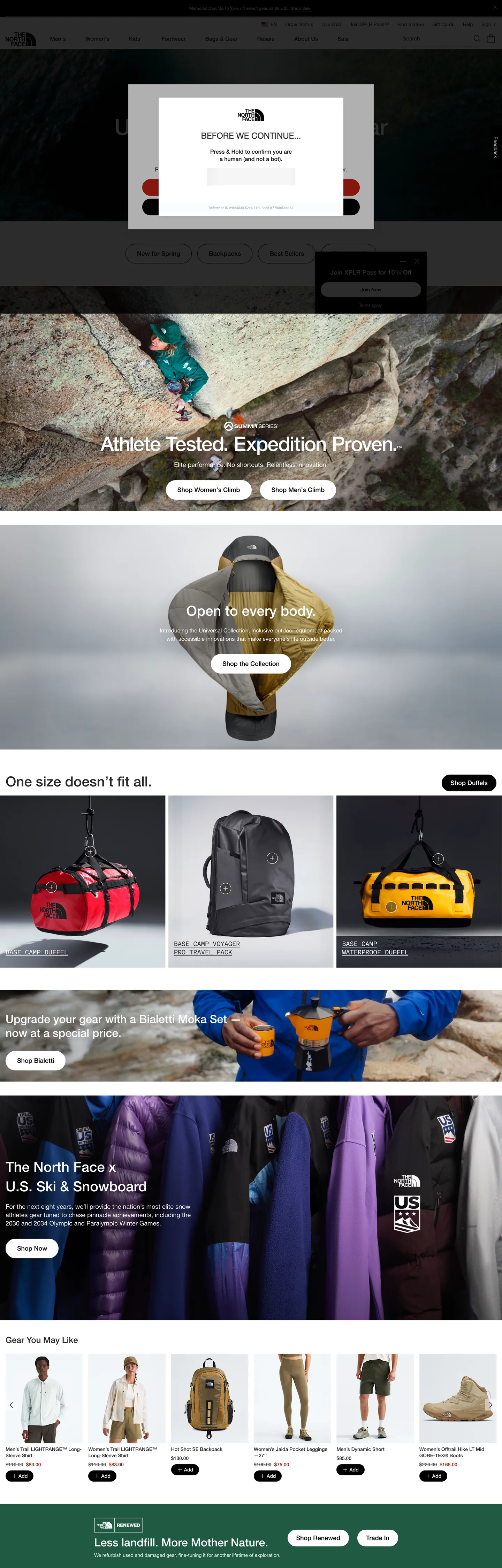 Screenshot of The North Face's website at thenorthface.com