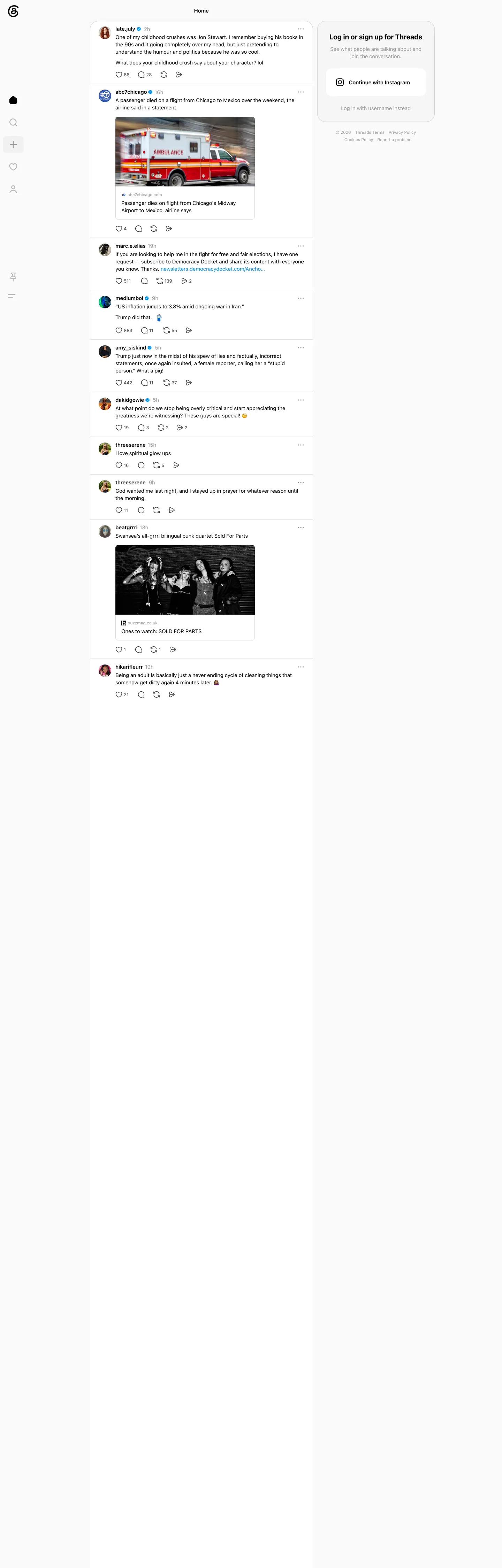 Screenshot of Threads's website at threads.com