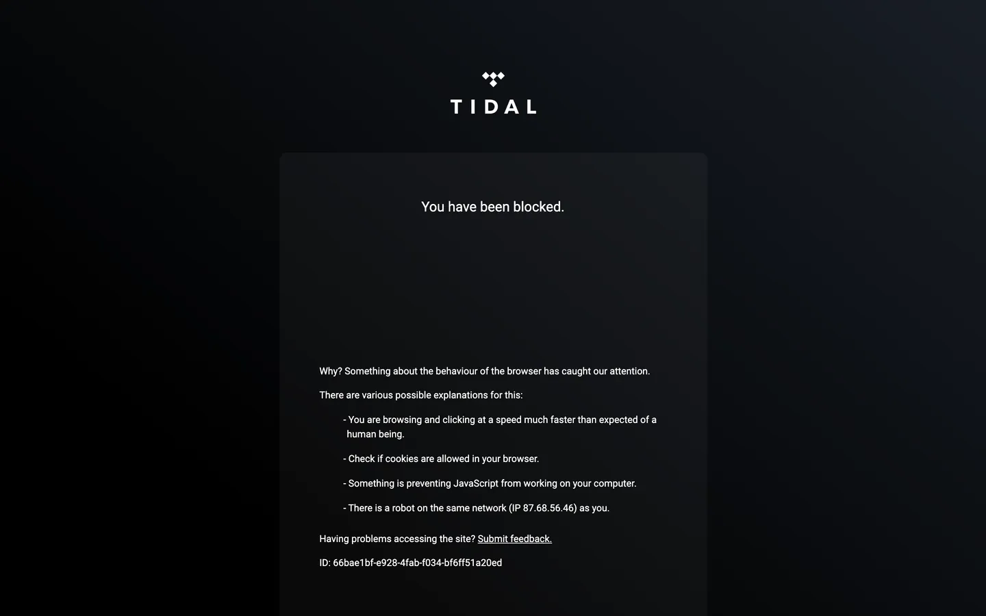 Screenshot of Tidal's website at tidal.com