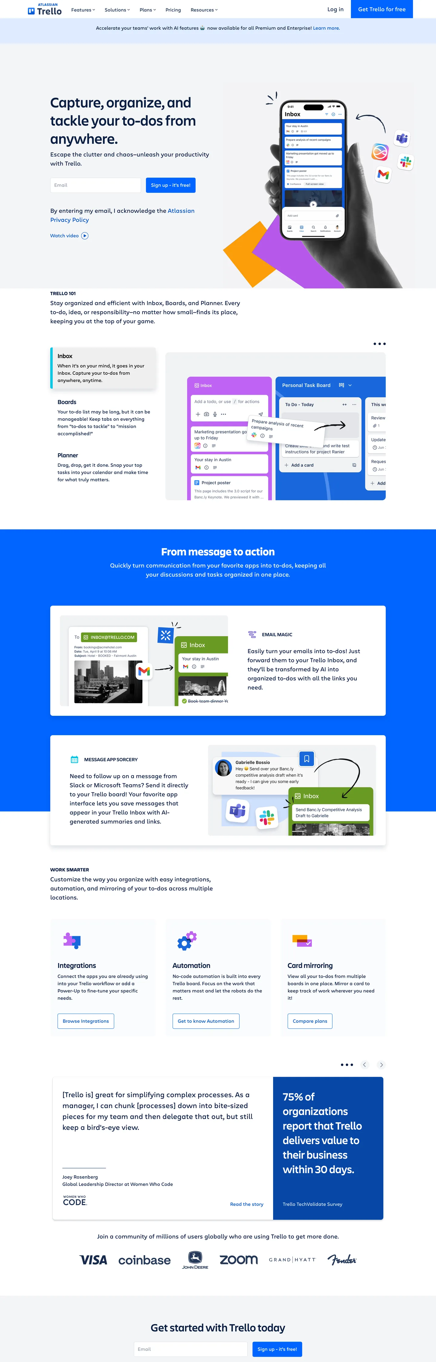 Screenshot of Trello's website at trello.com
