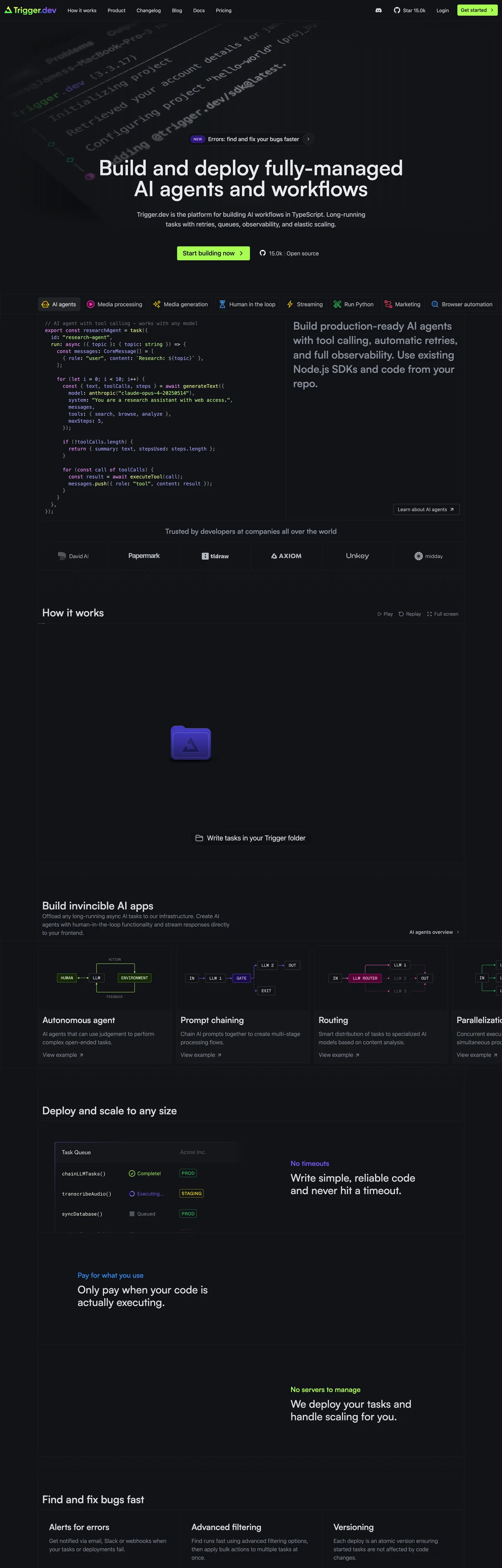 Screenshot of Trigger.dev's website at trigger.dev