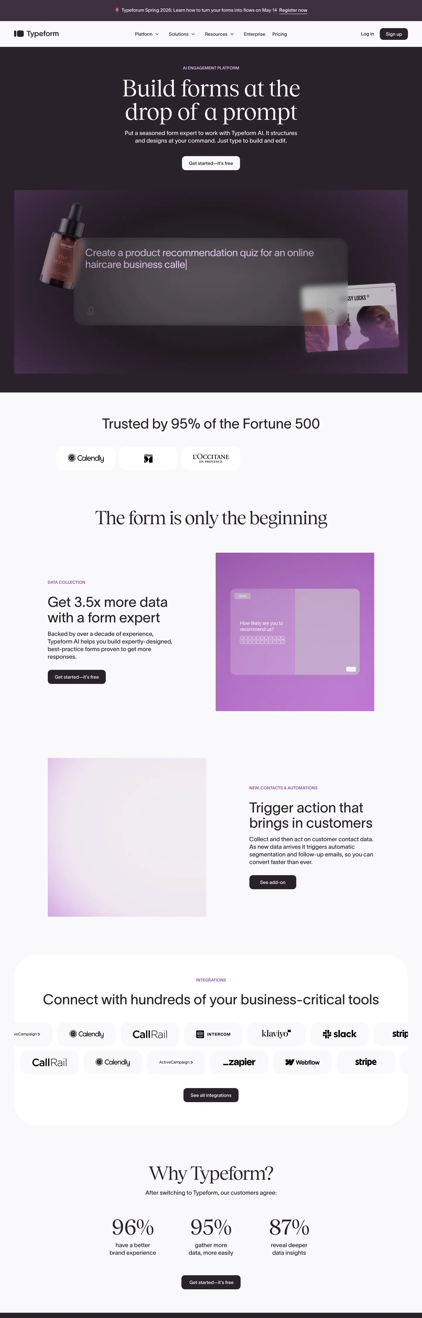 Screenshot of Typeform's website at typeform.com