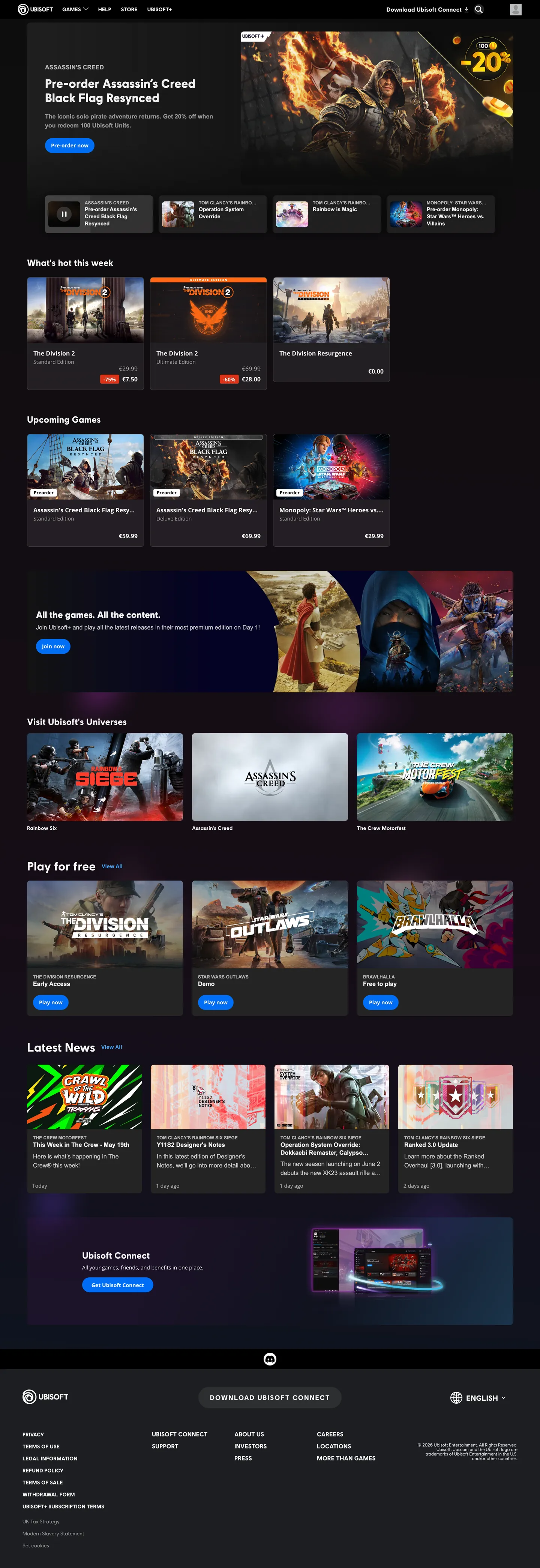 Screenshot of Ubisoft's website at ubisoft.com