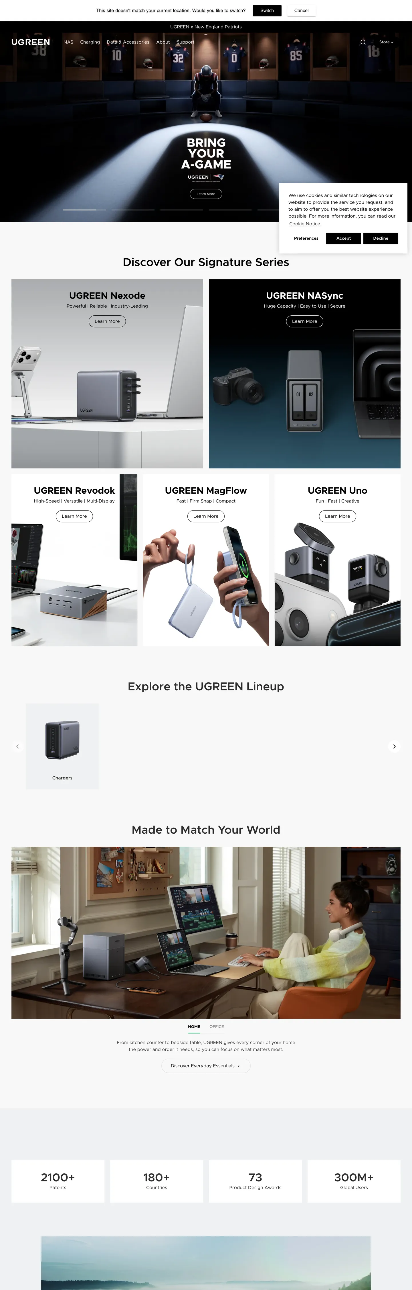 Screenshot of UGREEN's website at ugreen.com