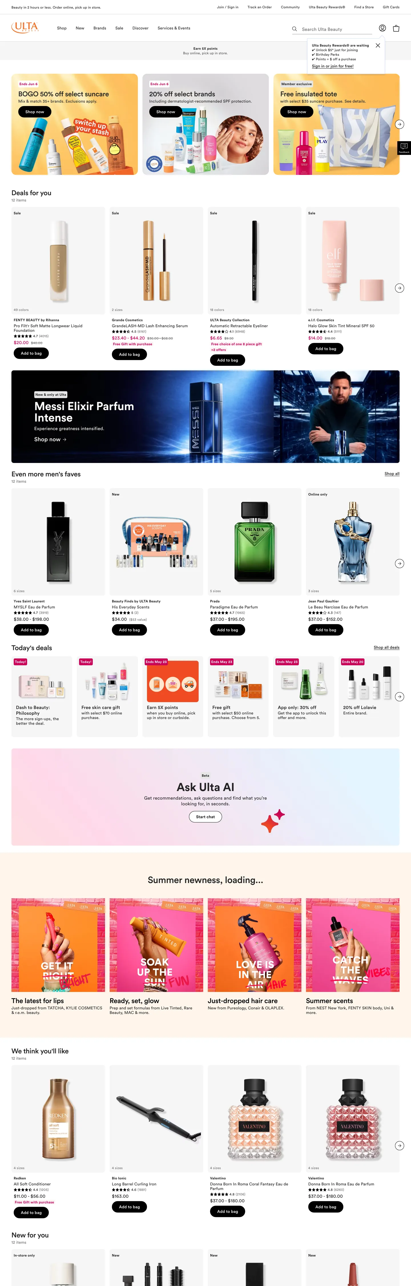 Screenshot of Ulta Beauty's website at ulta.com