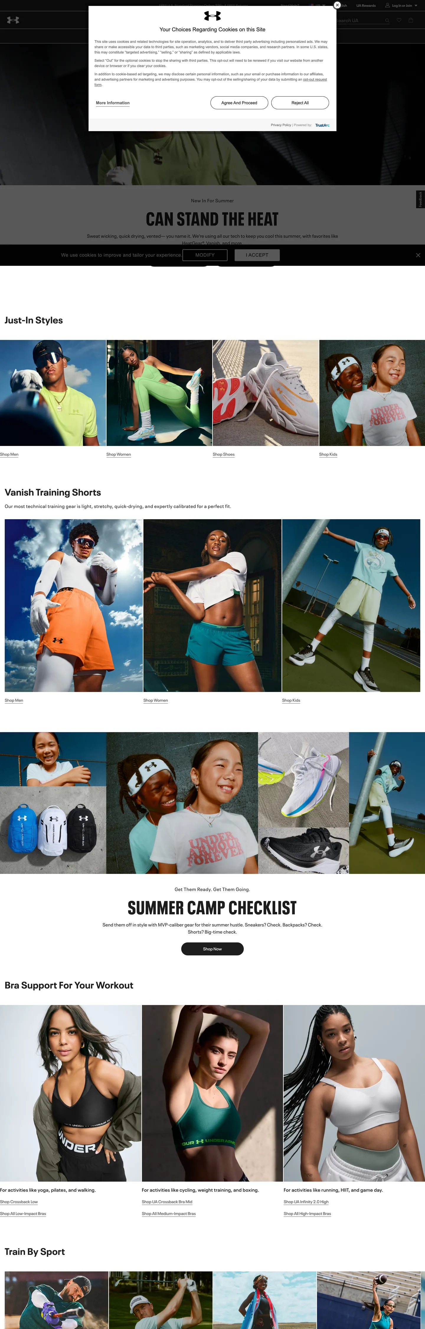 Screenshot of Under Armour's website at underarmour.com